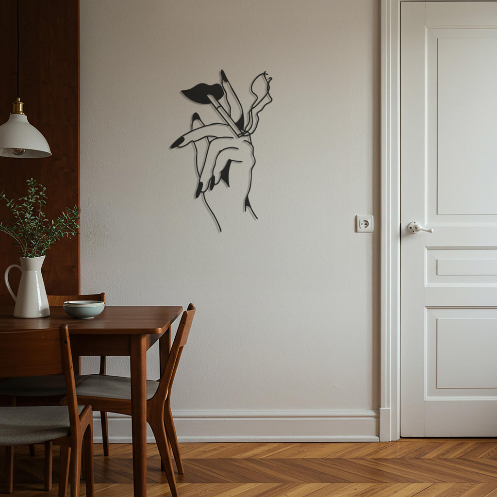 Metal Hand Holding Flowers Wall Art – Minimalist Line Sculpture