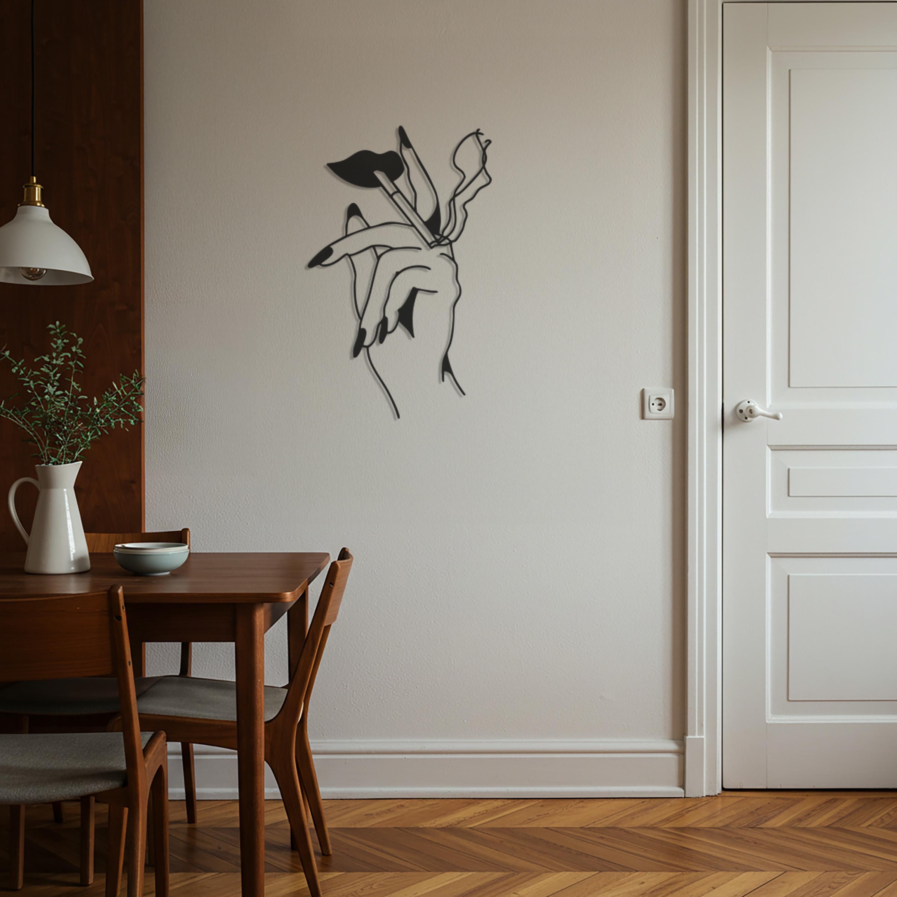 Metal Hand Holding Flowers Wall Art – Minimalist Line Sculpture