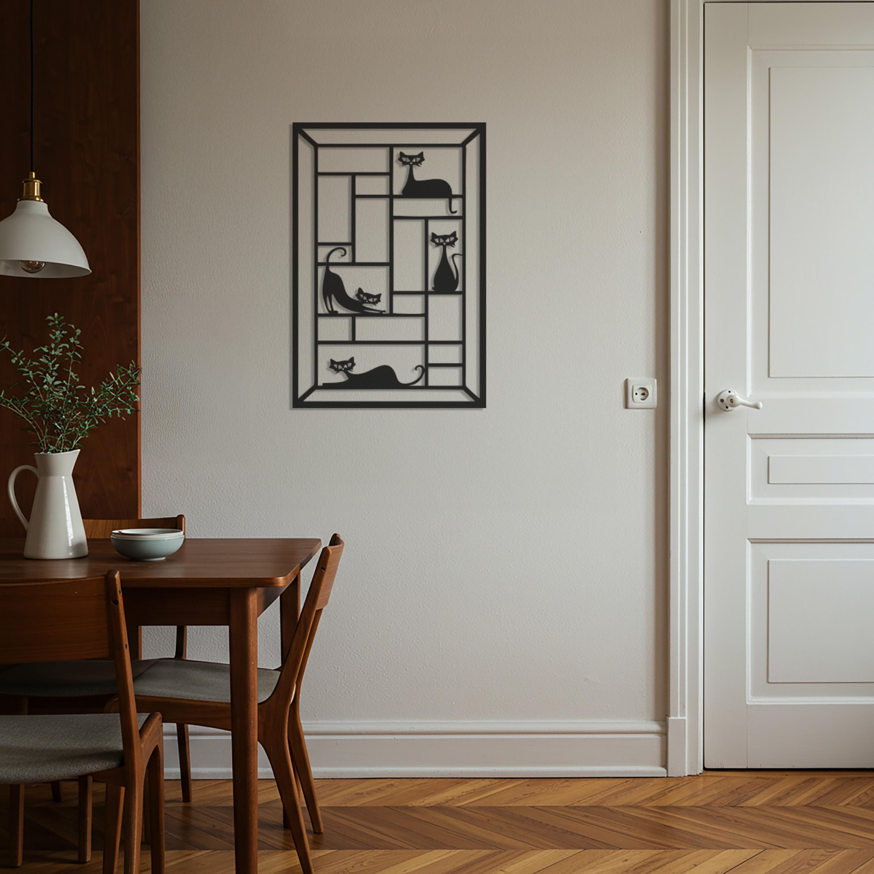 Geometric Cat Metal Wall Art – Modern Minimalist Design