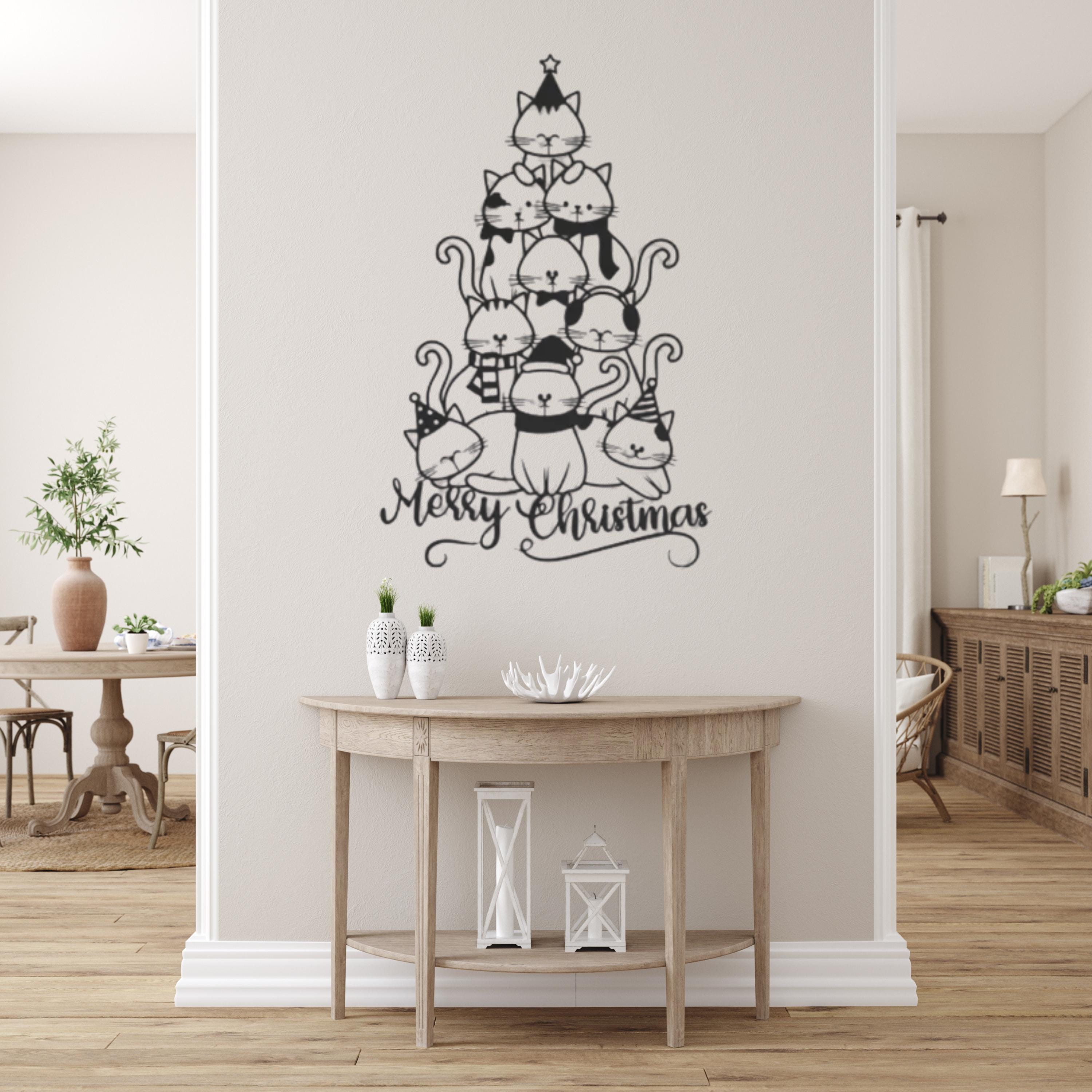 Merry Christmas Cat Tree Metal Wall Art