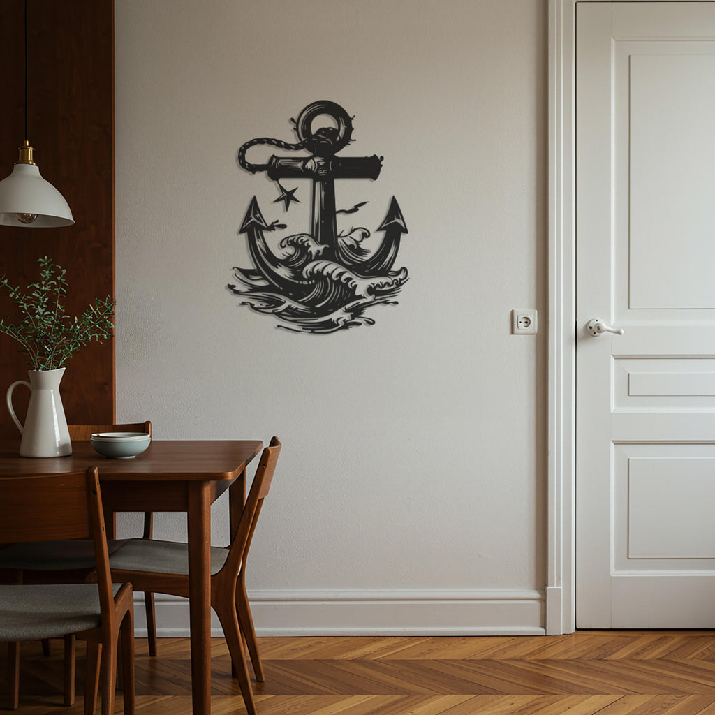 Metal Anchor Wall Art, Nautical Waves Decor, Maritime Artwork
