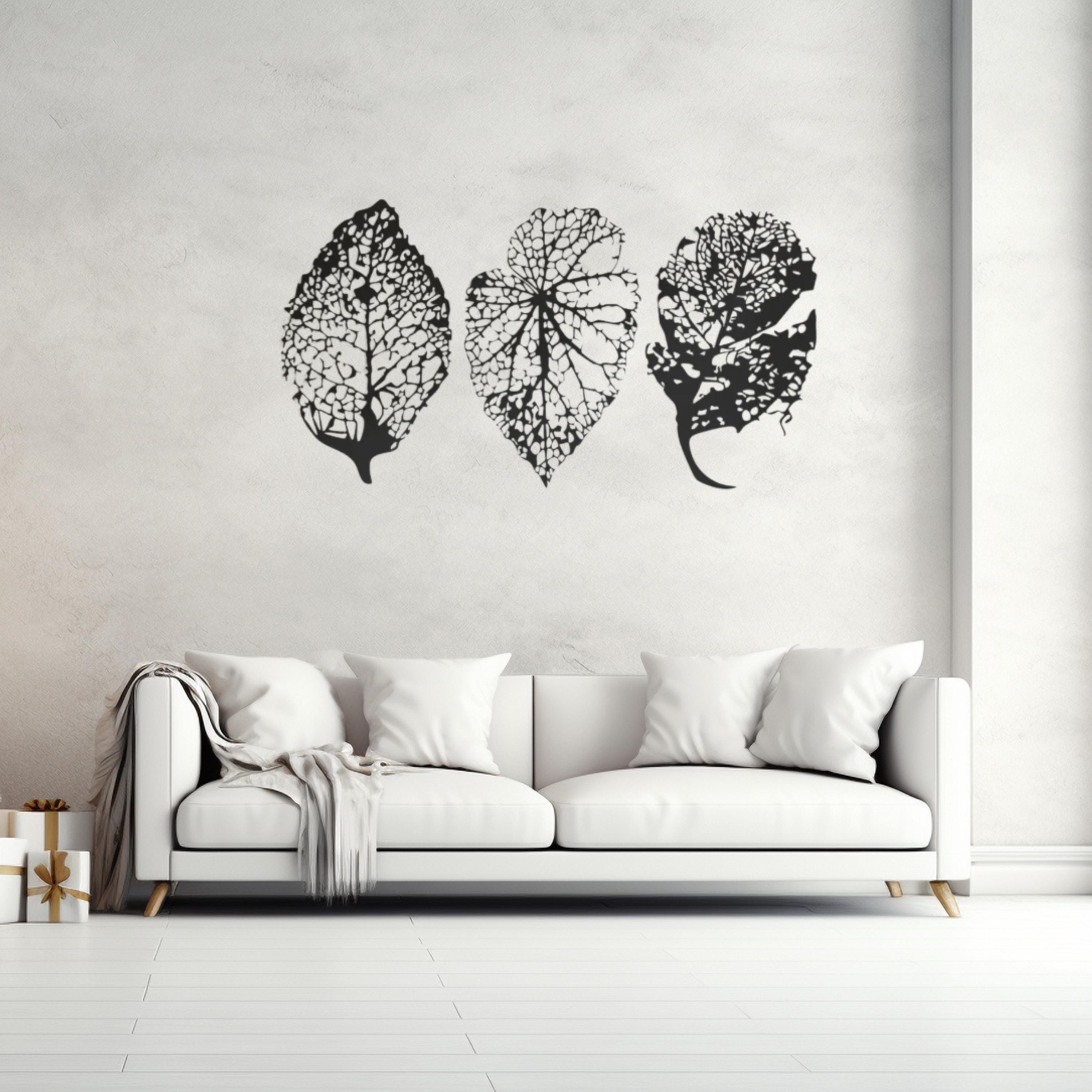3 Leaf Metal Wall Art Set, Modern Botanical Decor