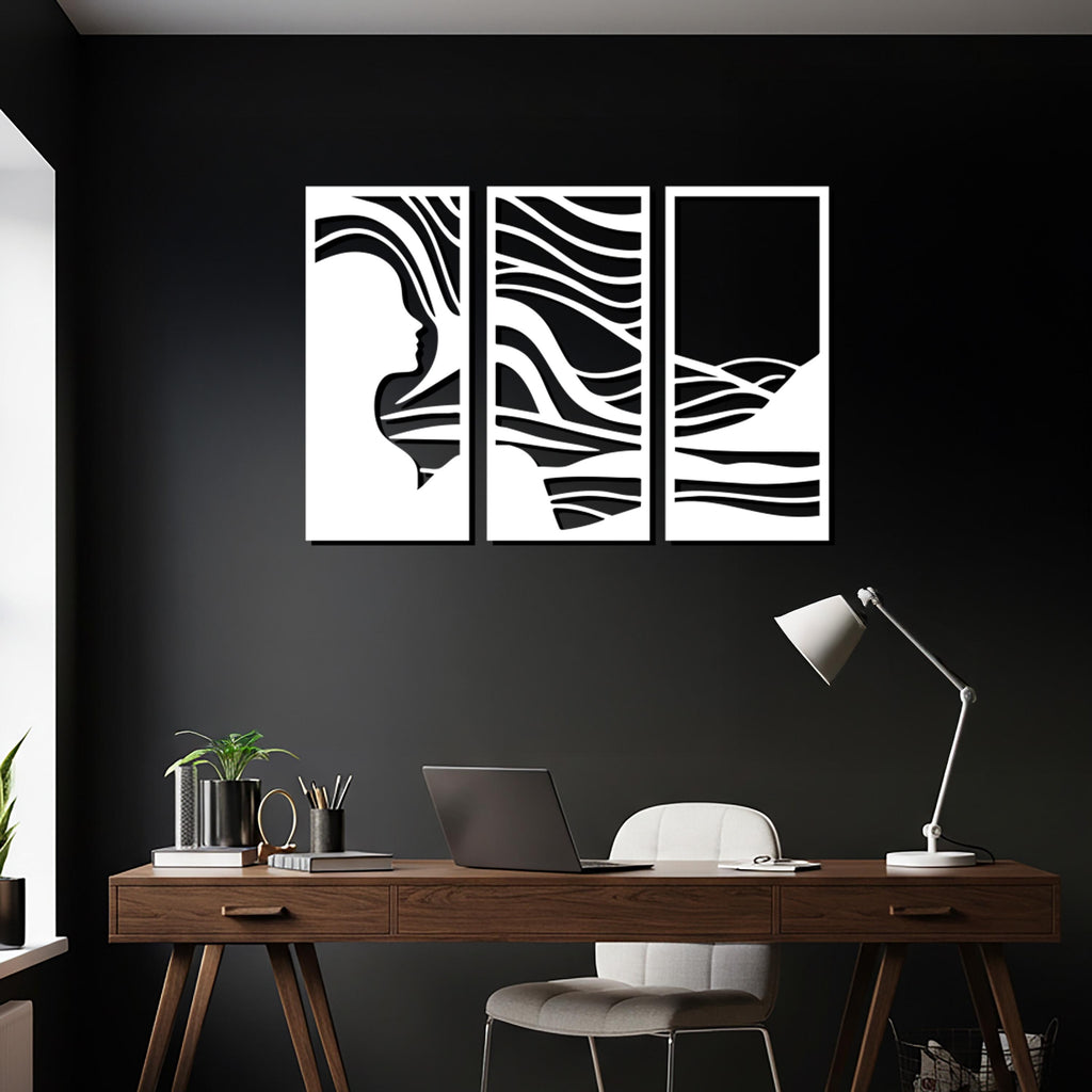 Abstract Woman Silhouette Metal Wall Art, Modern Triptych