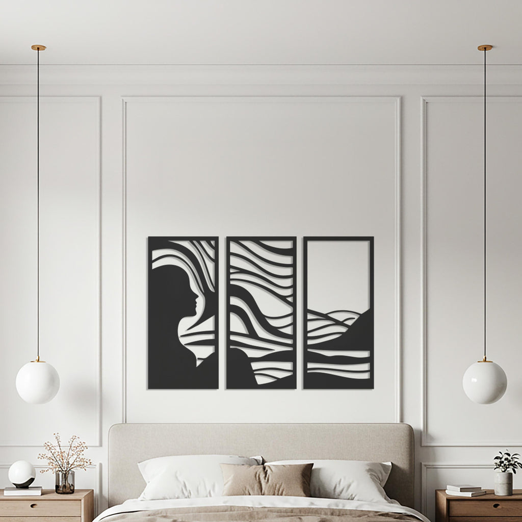 Abstract Woman Silhouette Metal Wall Art, Modern Triptych