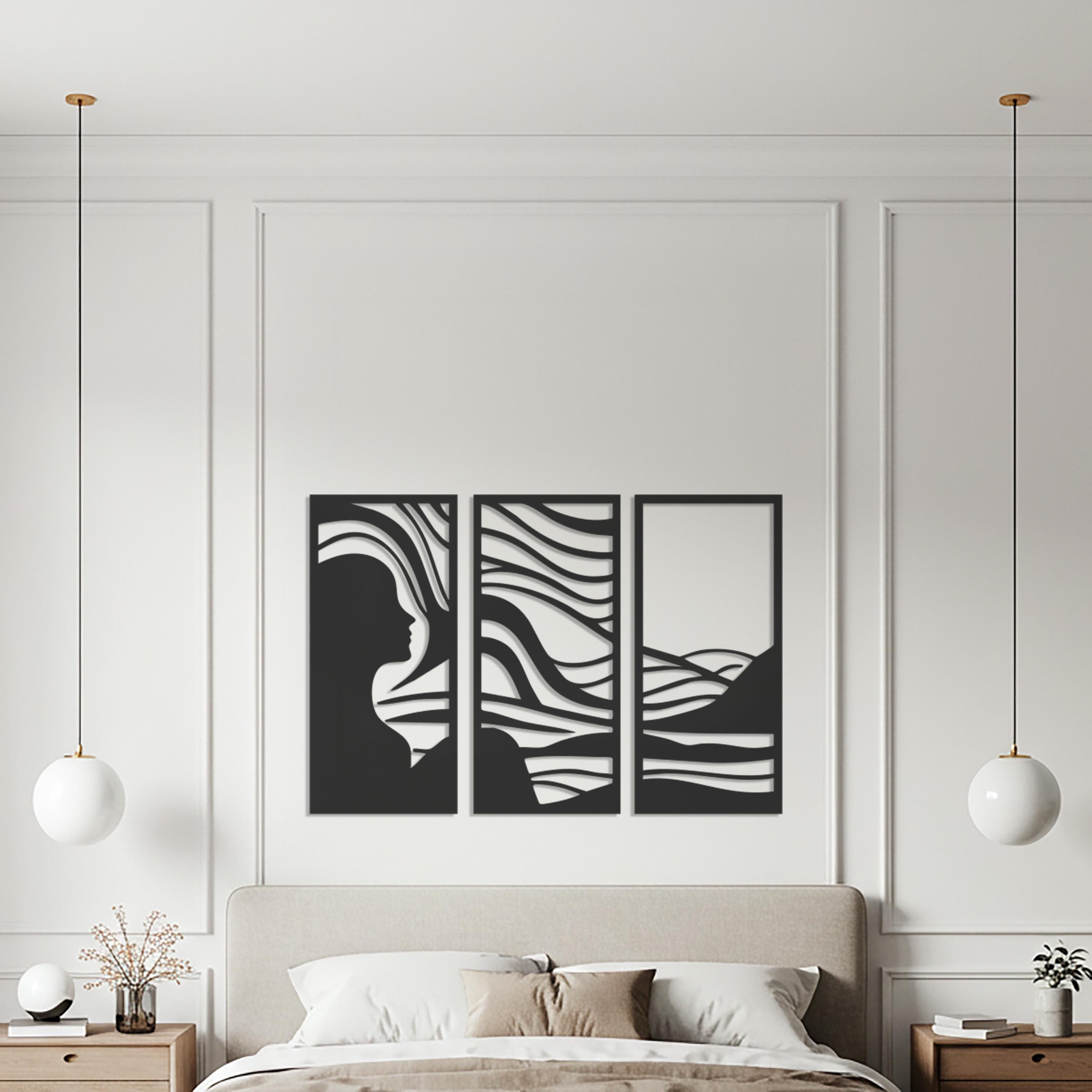 Abstract Woman Silhouette Metal Wall Art, Modern Triptych