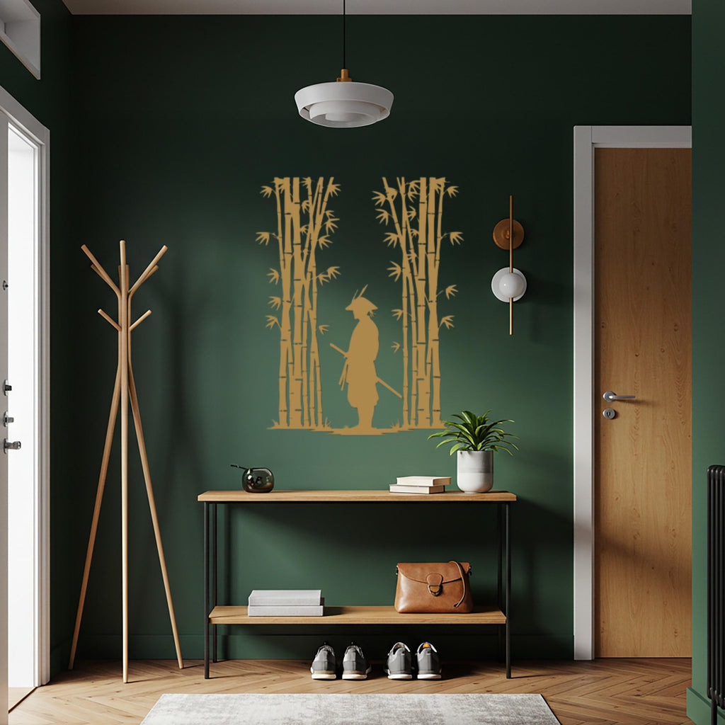 Samurai Metal Wall Art, Japanese Warrior Bamboo Decor, Zen Asian Hanging