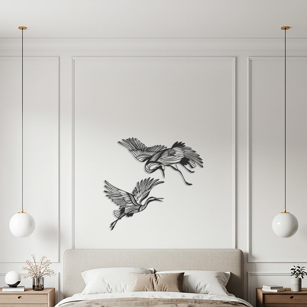 Metal Flying Cranes Wall Art, Modern Bird Sculpture