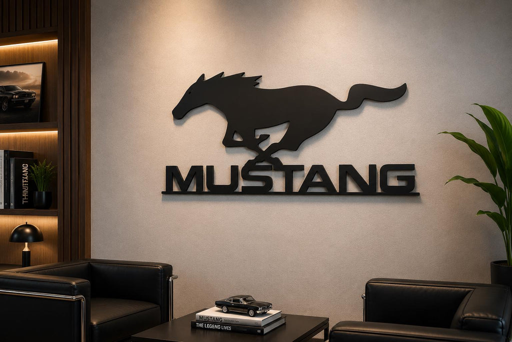 Mustang Metal Wall Art: Muscle Car Silhouette Decor, Garage Man Cave Sign