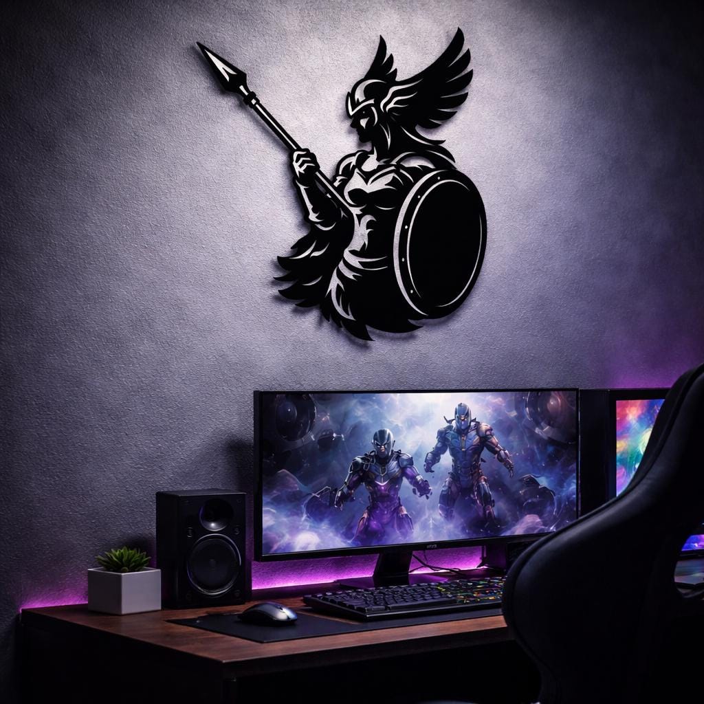Valkyrie Metal Wall Art, Norse Decor, Gaming Room Art