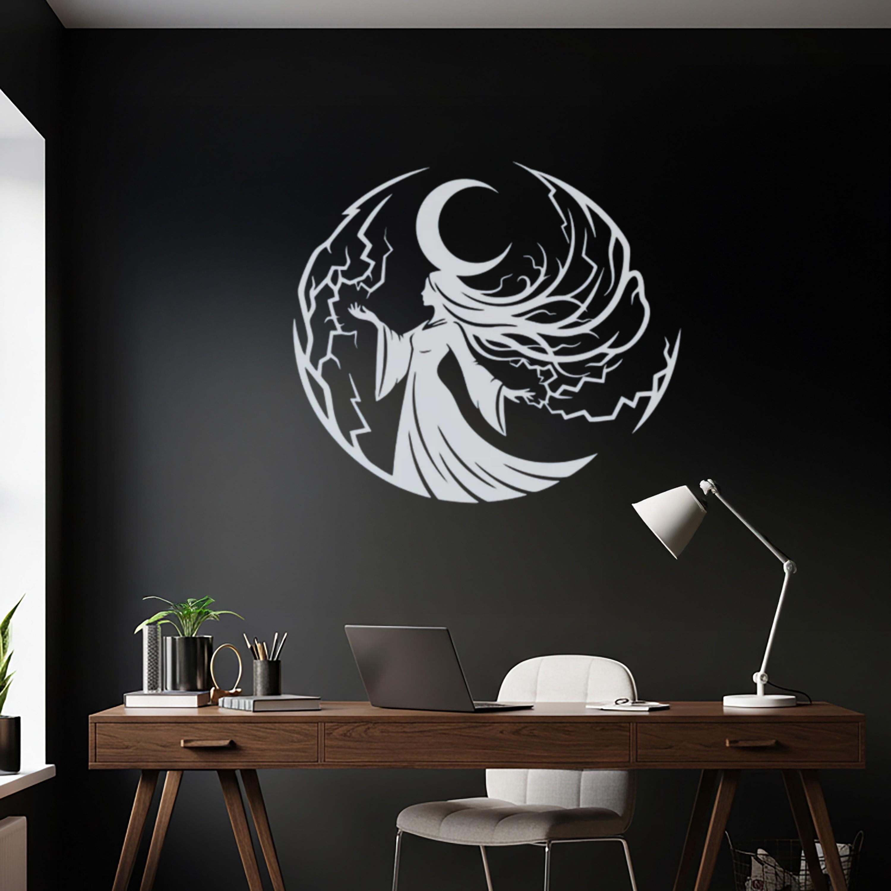 Moon Goddess Metal Wall Art, Celestial Woman Silhouette Decor