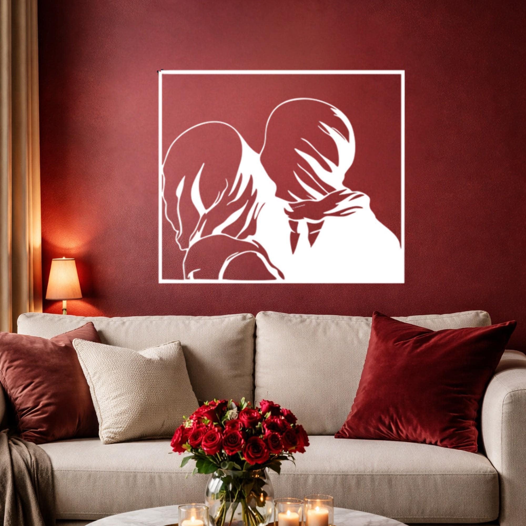 Valentine Lovers Kiss Metal Wall Art – Romantic Couple Gift
