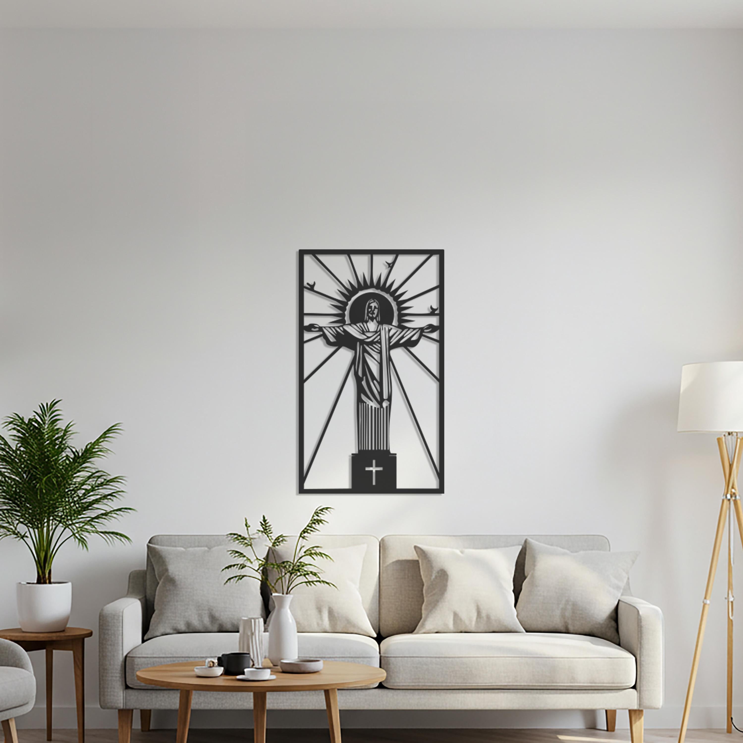 Christ the Redeemer Metal Wall Art – Religious Silhouette Sculpture
