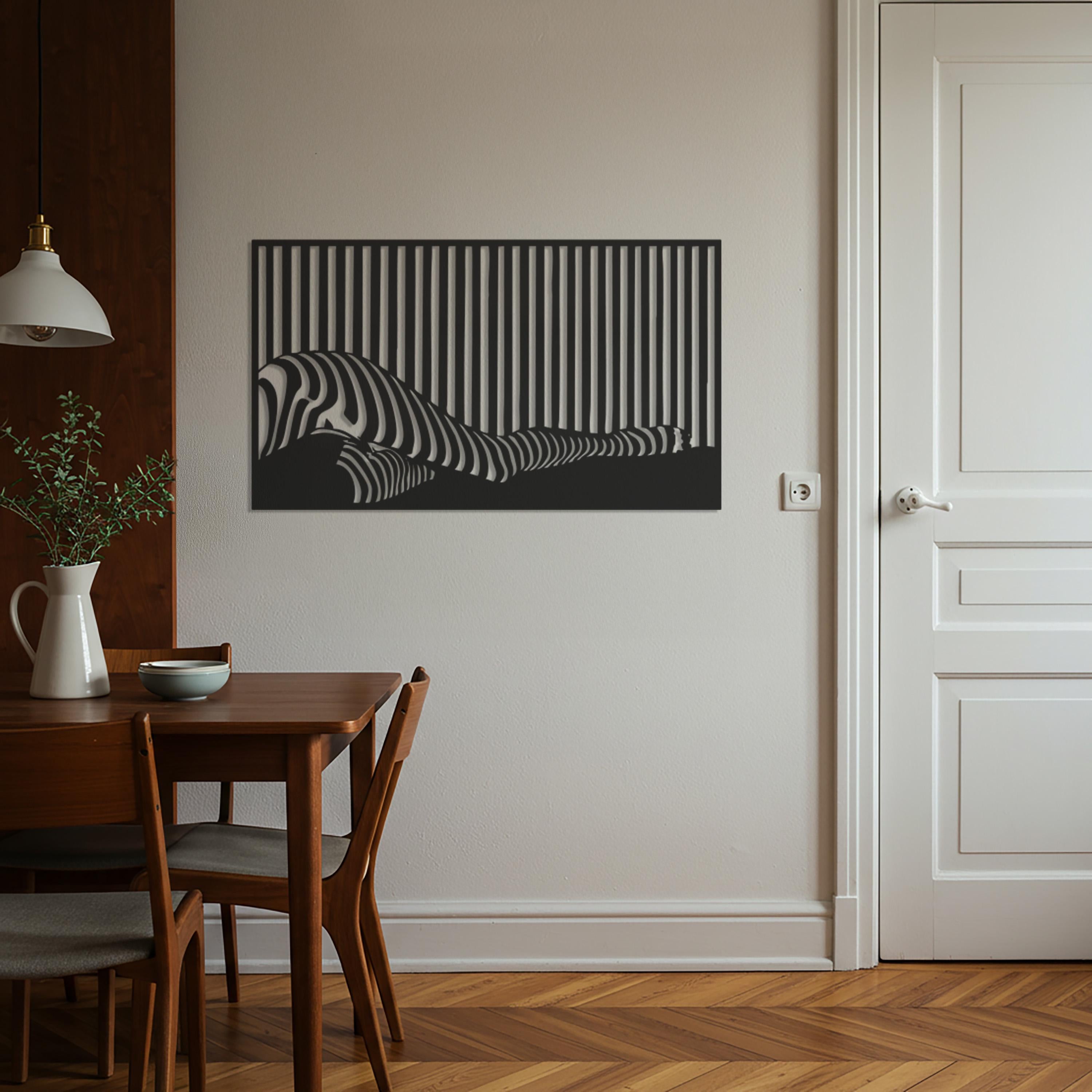 Abstract Nude Art, Optical Illusion Stripe Silhouette, Modern Wall Decor