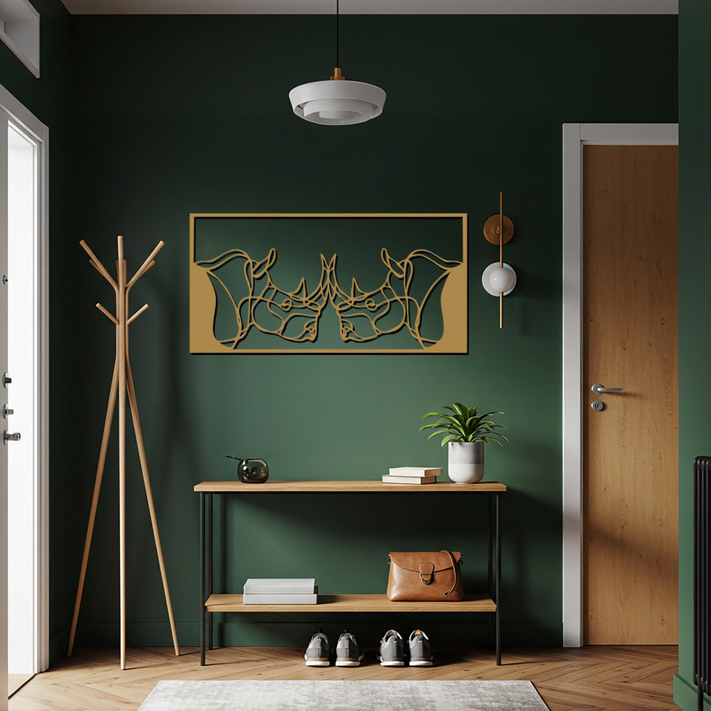 Rhinos Fighting Metal Wall Art – Geometric Animal Decor
