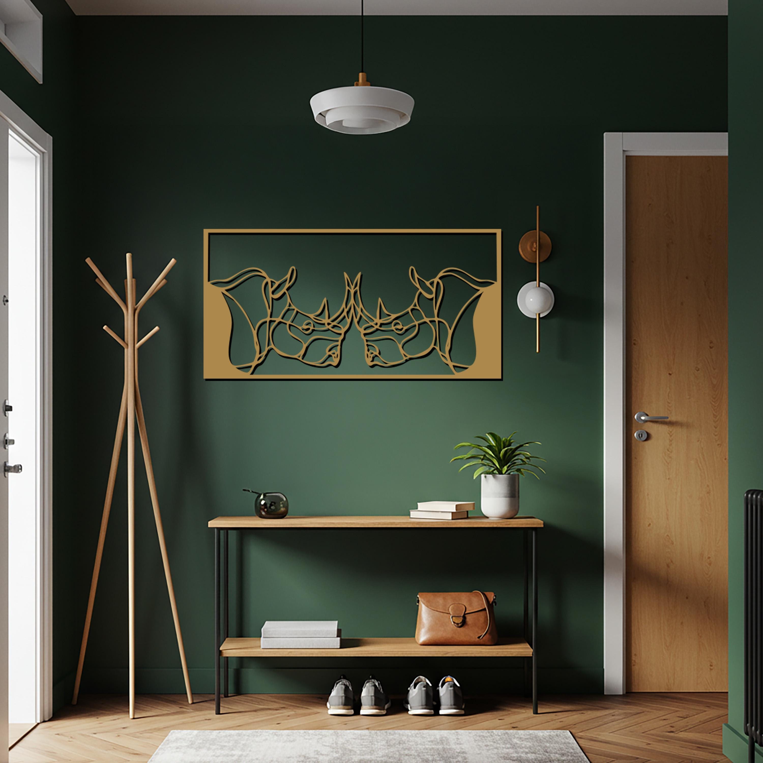 Rhinos Fighting Metal Wall Art – Geometric Animal Decor