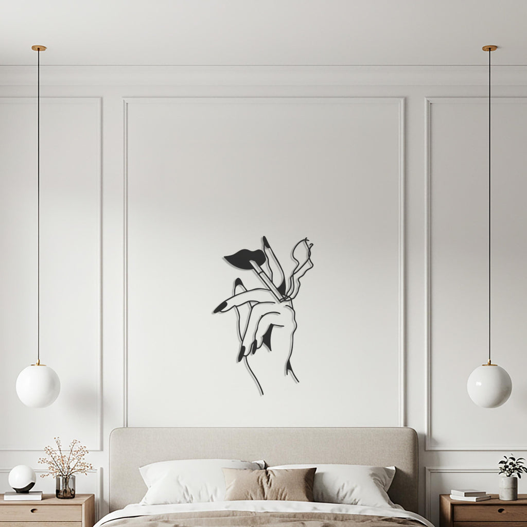 Metal Hand Holding Flowers Wall Art – Minimalist Line Sculpture