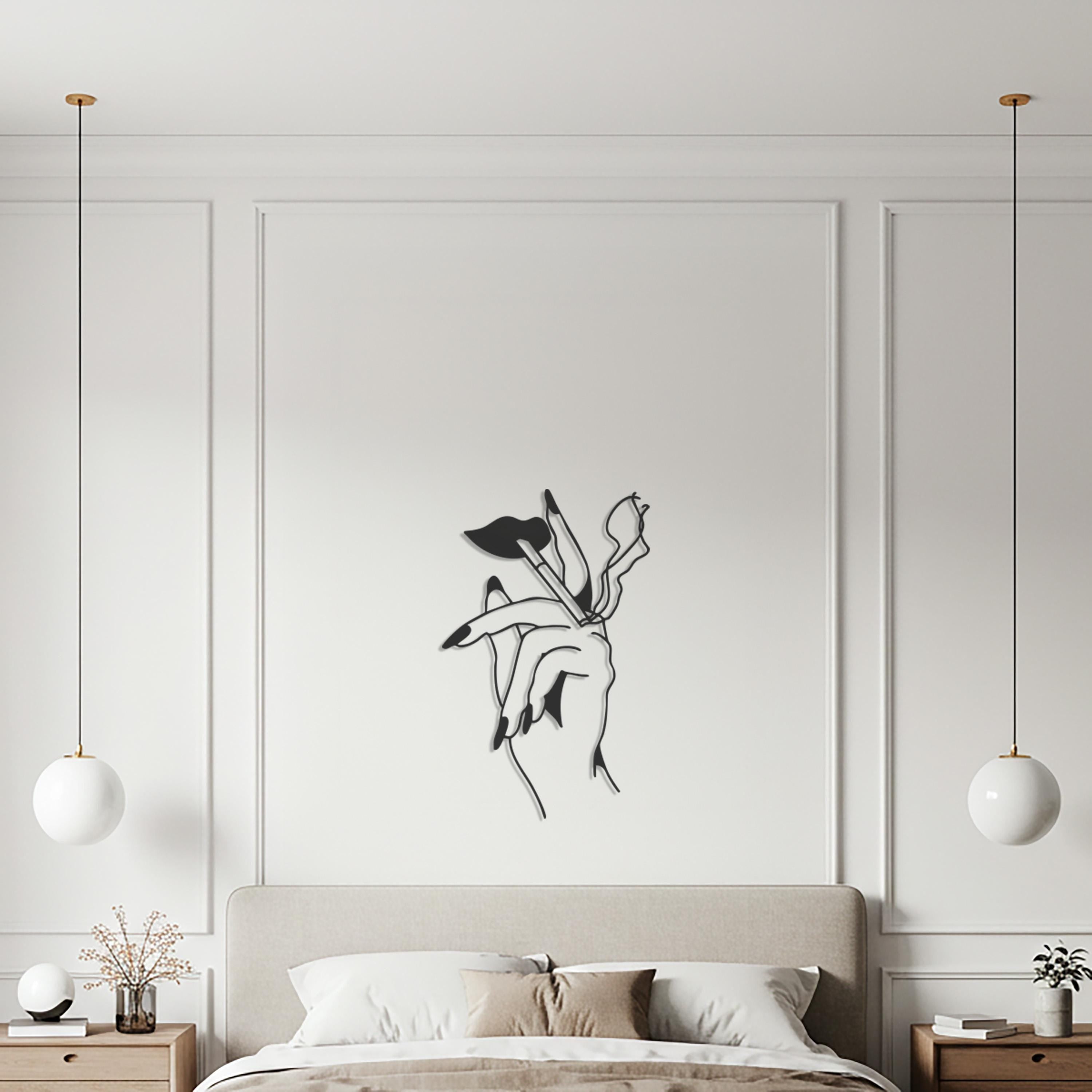 Metal Hand Holding Flowers Wall Art – Minimalist Line Sculpture