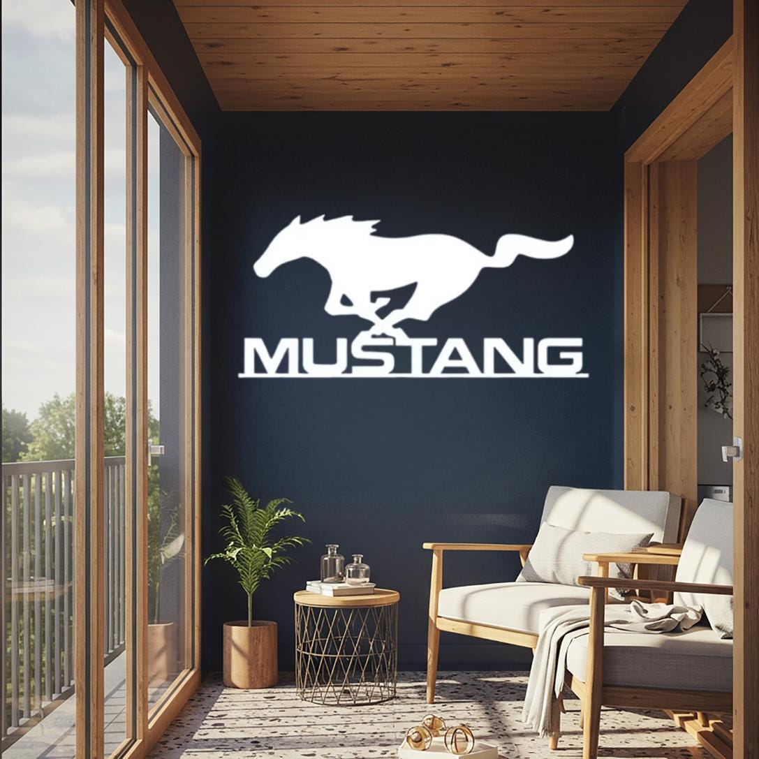 Mustang Metal Wall Art: Muscle Car Silhouette Decor, Garage Man Cave Sign