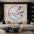 Flying Birds Metal Wall Art, Round Bird Wall Decor, Minimalist Nature Steel Wall Hanging, Modern Home Decor