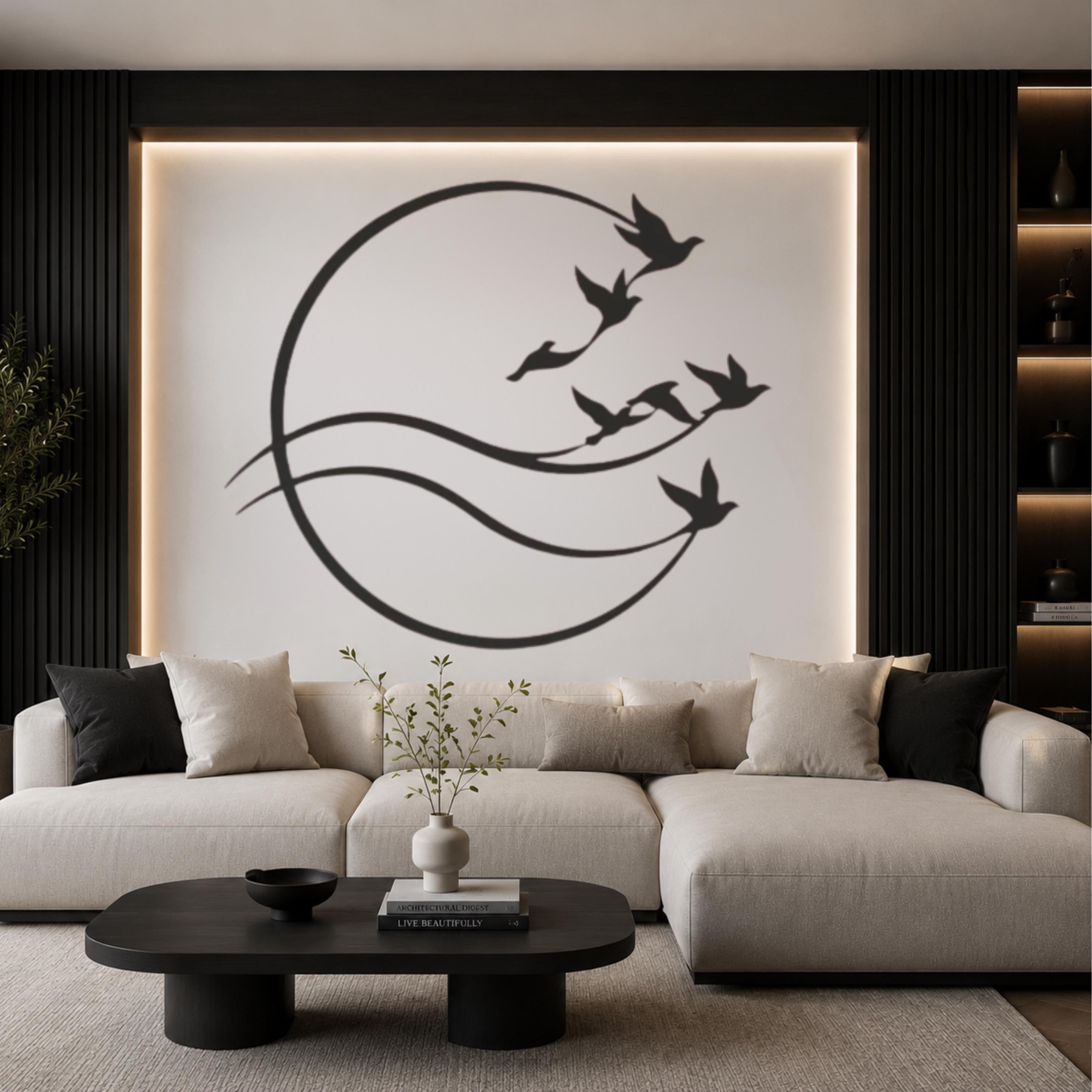 Flying Birds Metal Wall Art, Round Bird Wall Decor, Minimalist Nature Steel Wall Hanging, Modern Home Decor