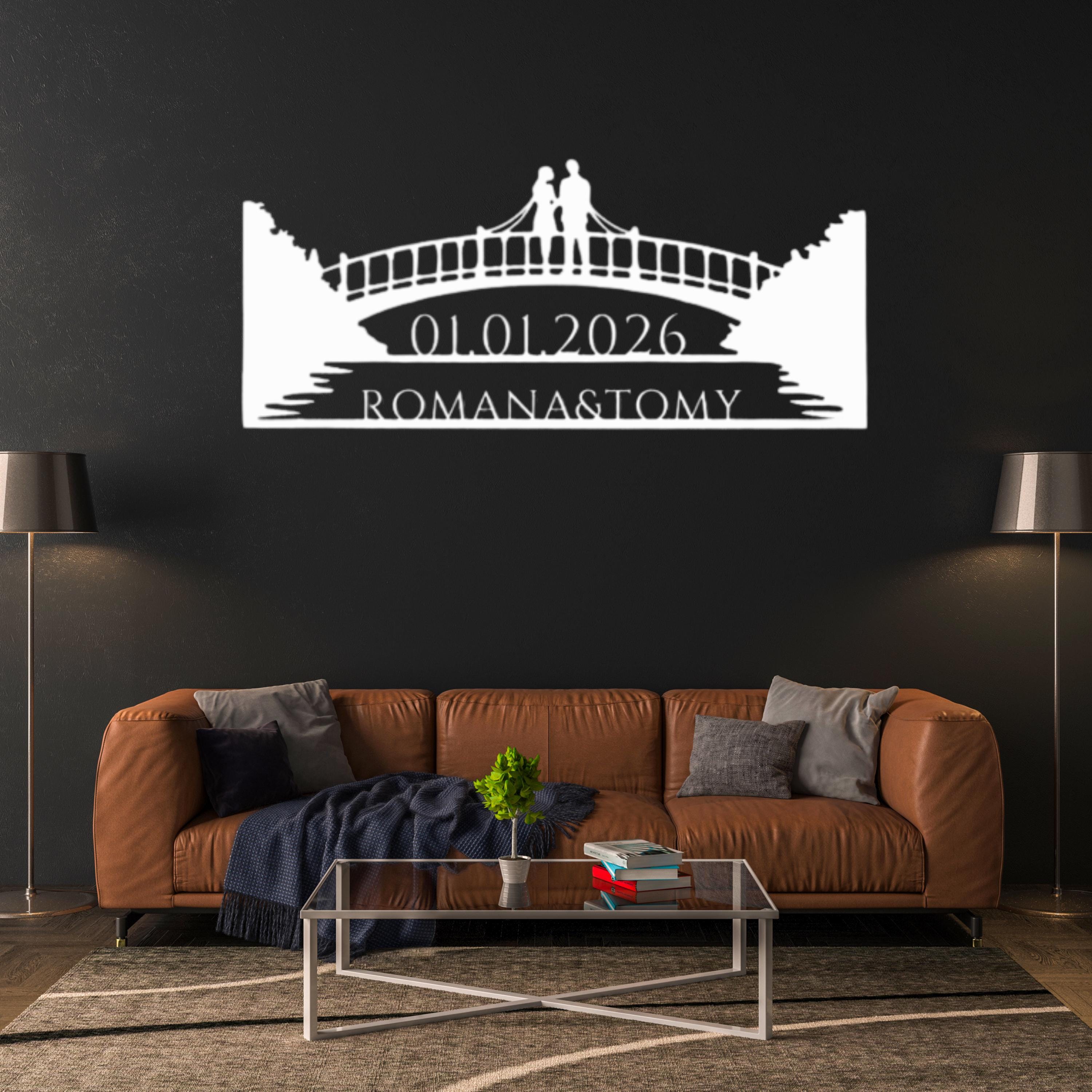 Valentine Personalized Bridge Metal Wall Art – Romantic Gift