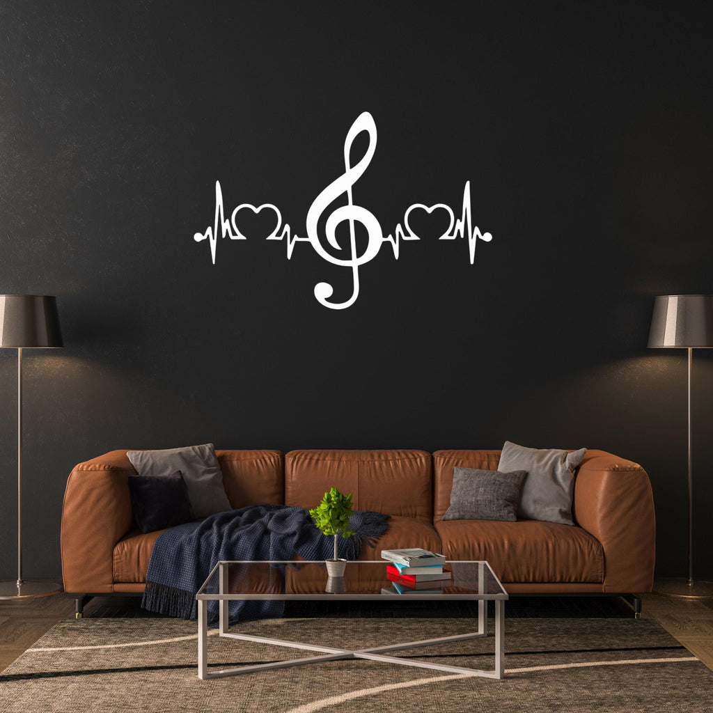 Metal Music Wall Art – Treble Clef and Heartbeat Line Design