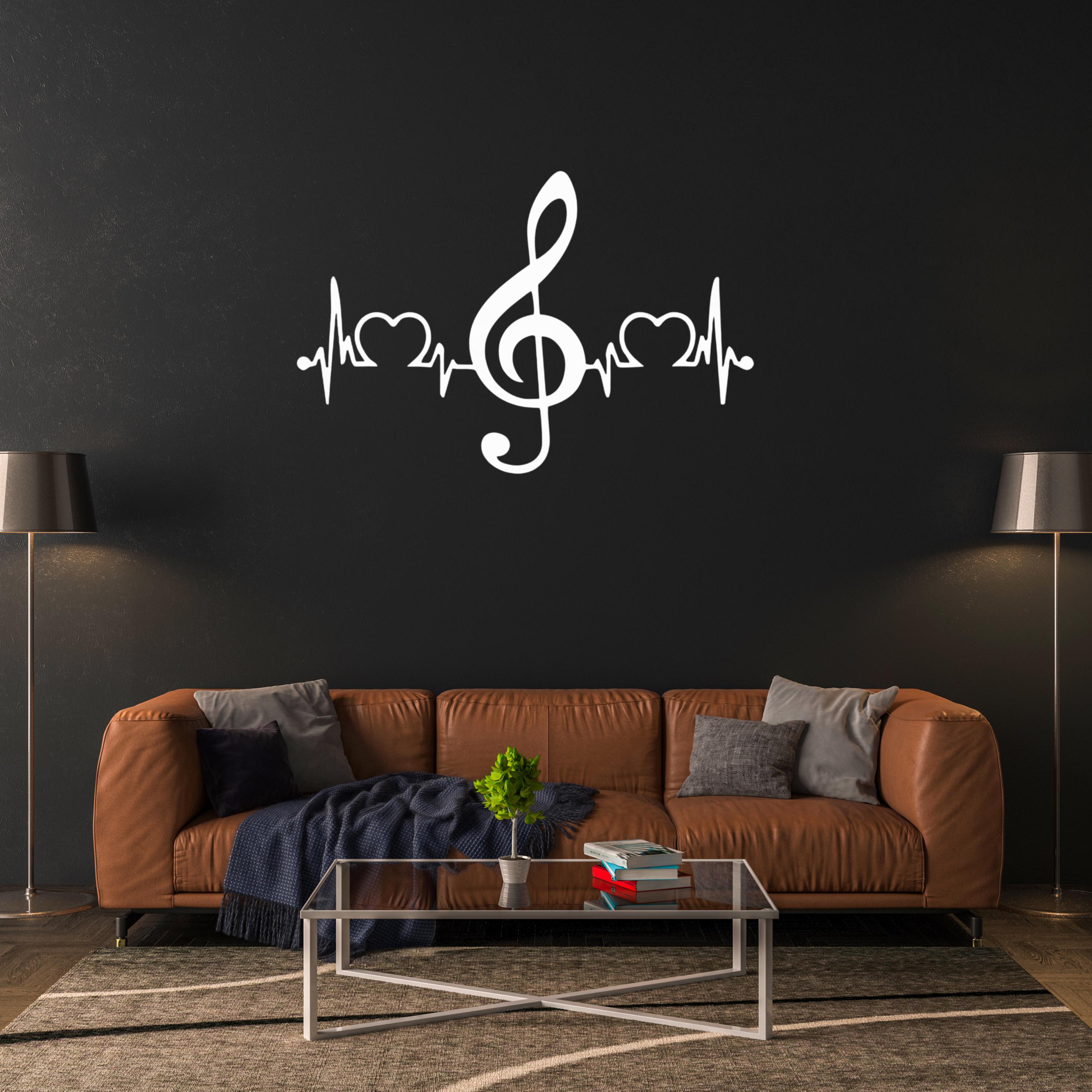 Metal Music Wall Art – Treble Clef and Heartbeat Line Design