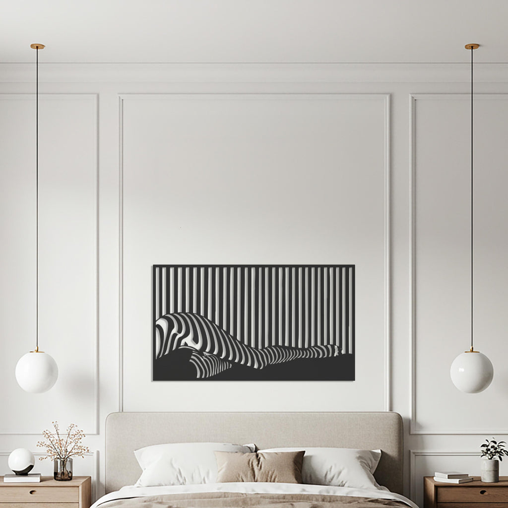 Abstract Nude Art, Optical Illusion Stripe Silhouette, Modern Wall Decor