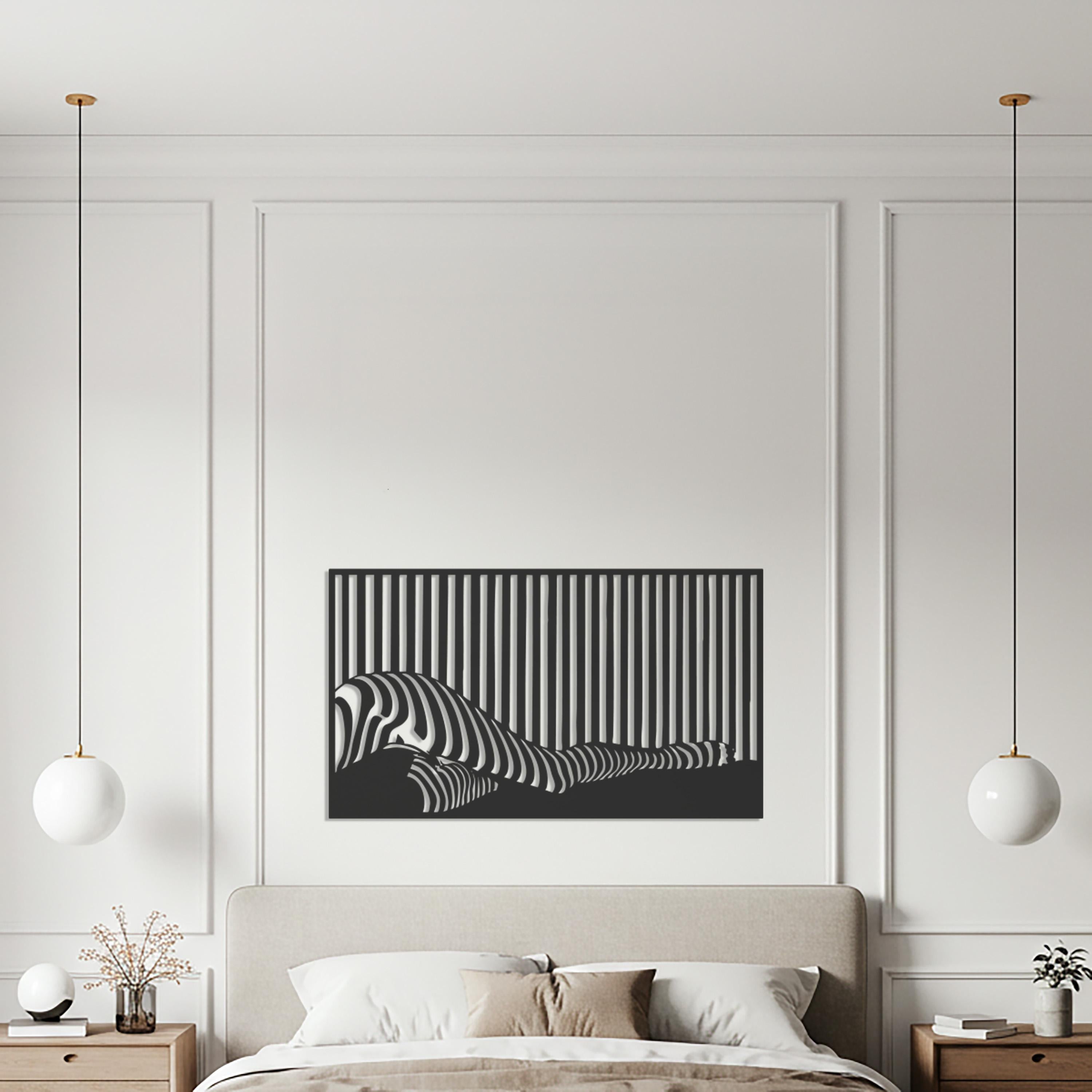 Abstract Nude Art, Optical Illusion Stripe Silhouette, Modern Wall Decor