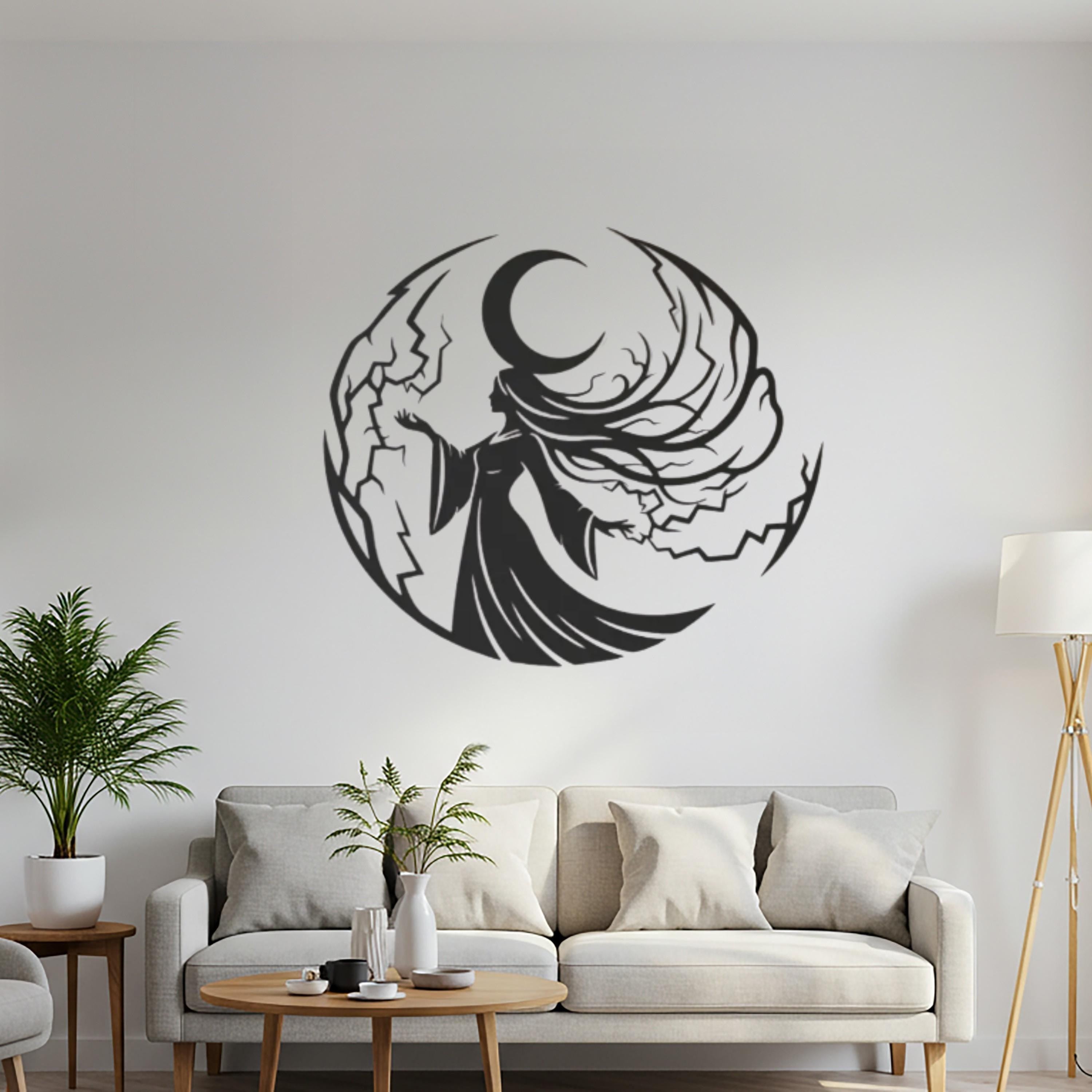 Moon Goddess Metal Wall Art, Celestial Woman Silhouette Decor