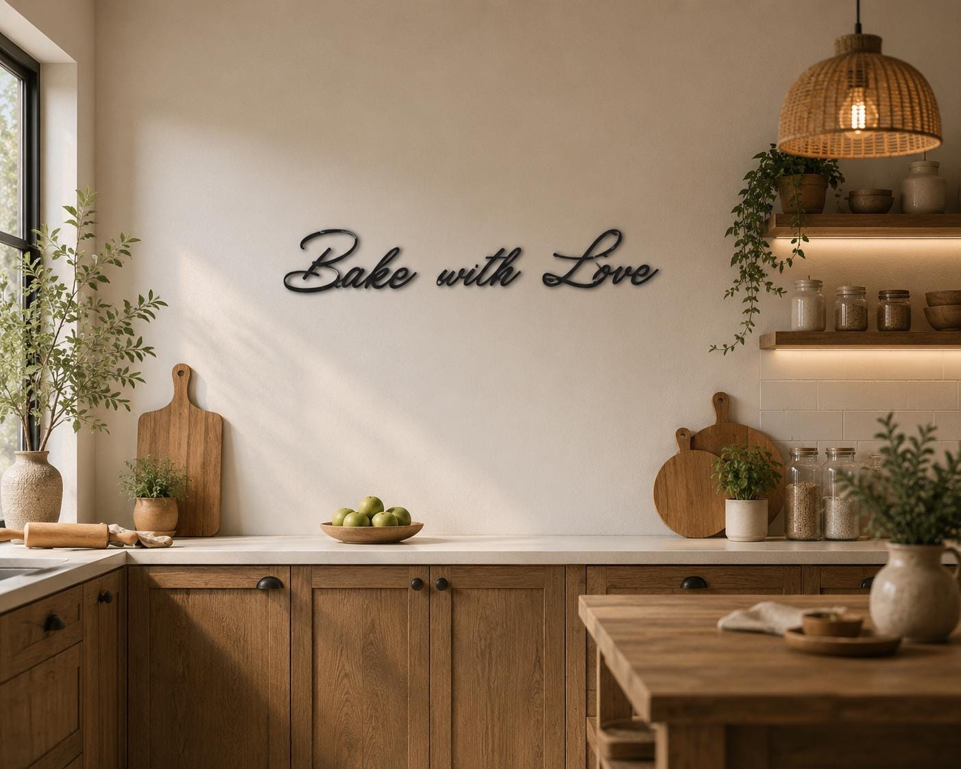 Bake with Love Metal Wall Art – Script Kitchen Decor