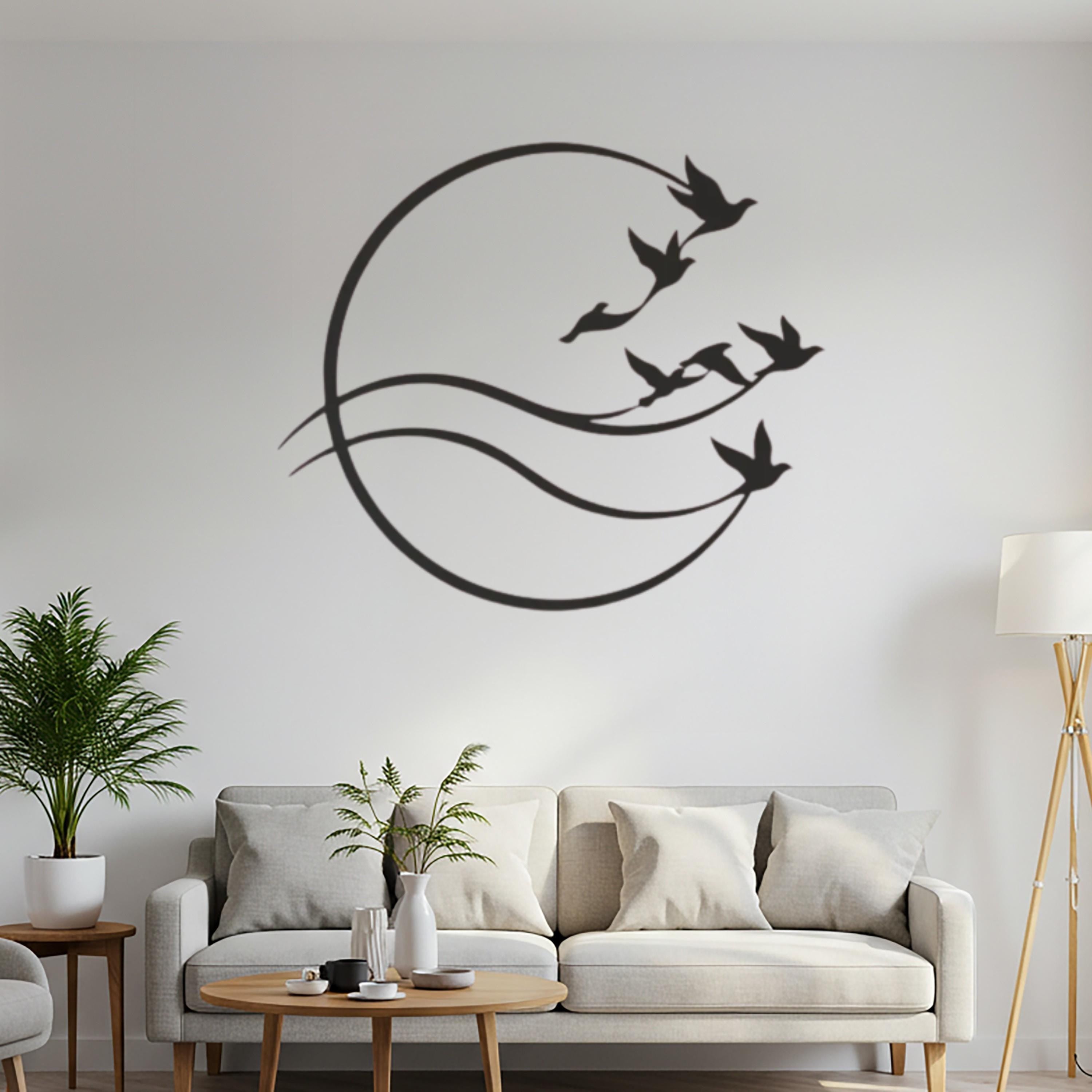 Flying Birds Metal Wall Art, Round Bird Wall Decor, Minimalist Nature Steel Wall Hanging, Modern Home Decor