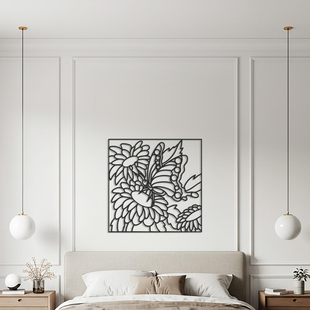 Butterfly & Daisy Metal Wall Art – Modern Floral Sculpture
