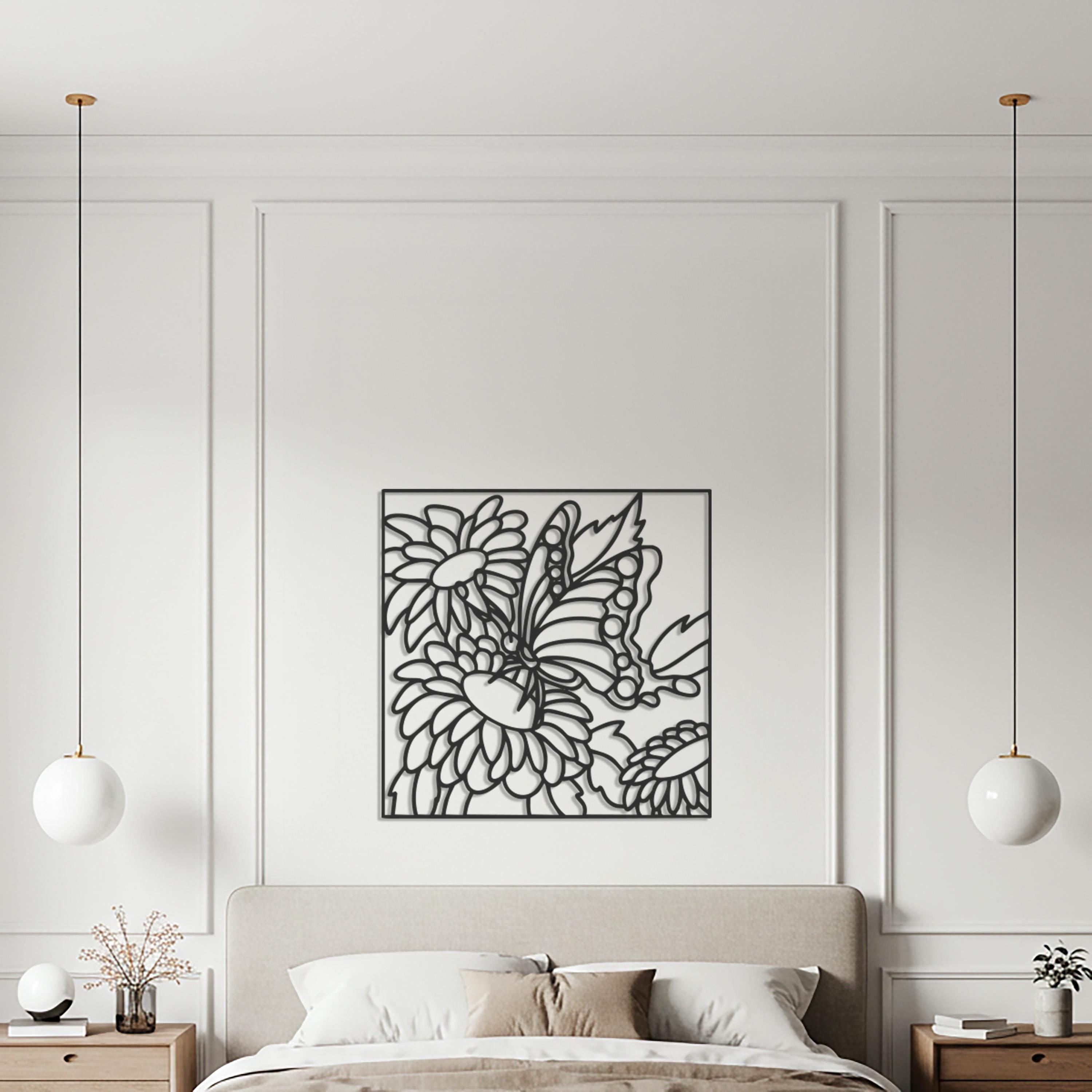 Butterfly & Daisy Metal Wall Art – Modern Floral Sculpture