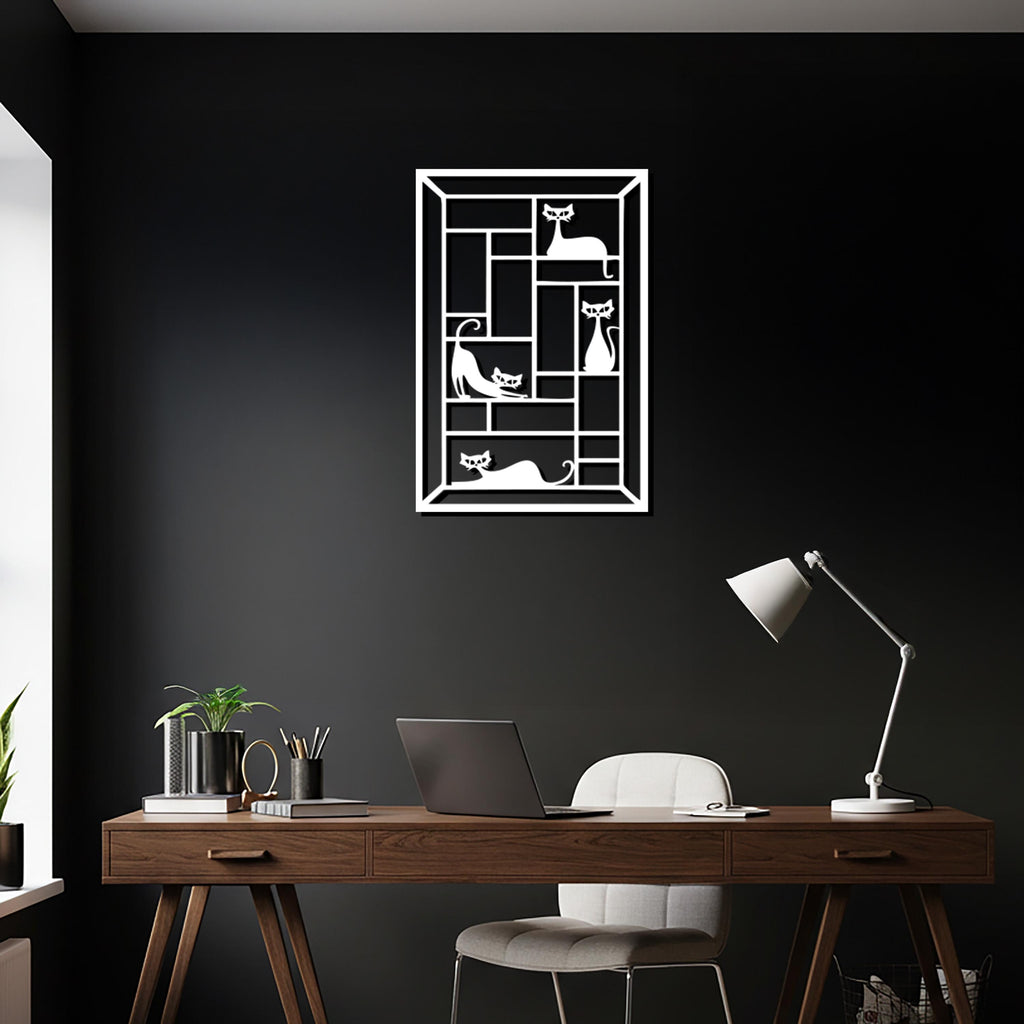 Geometric Cat Metal Wall Art – Modern Minimalist Design