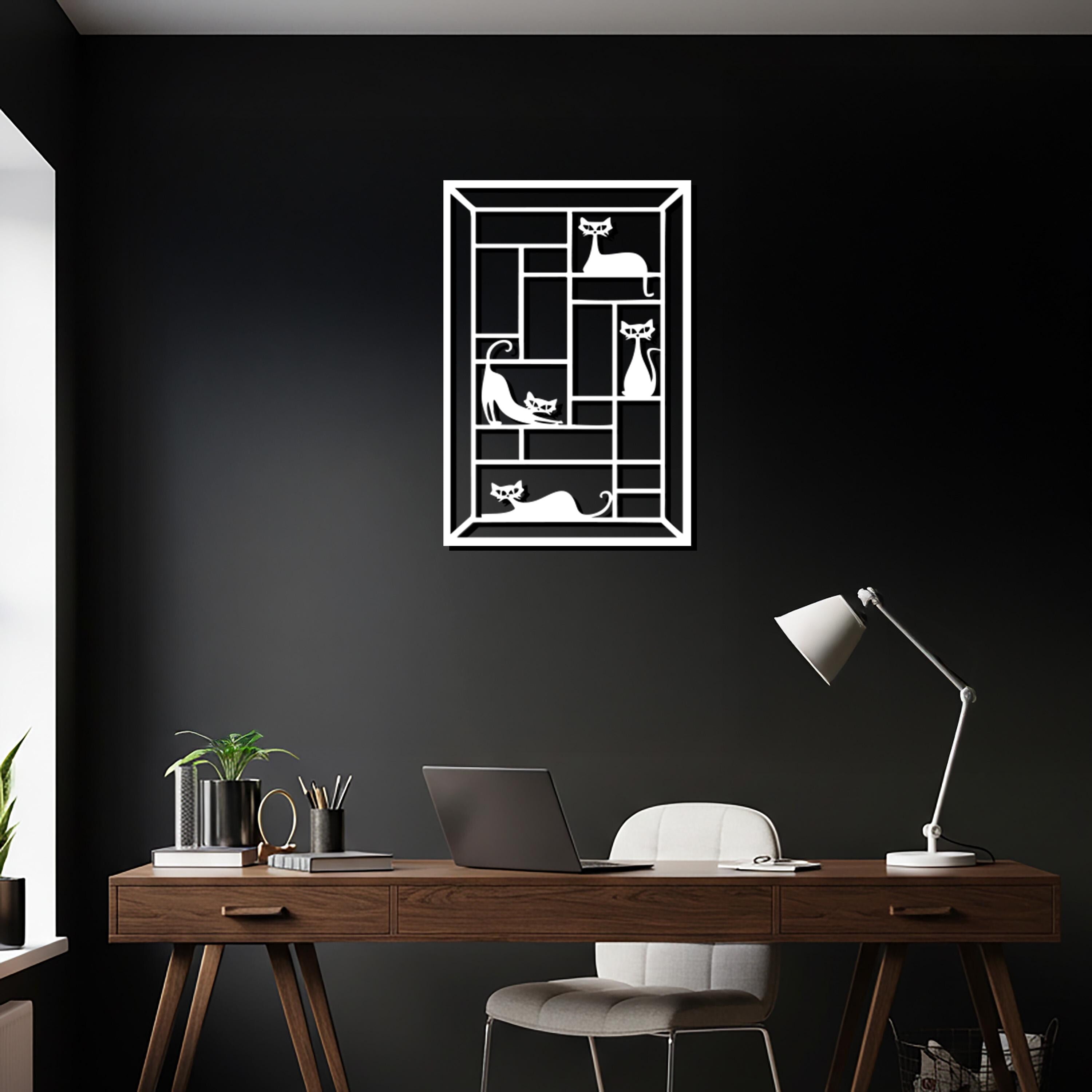 Geometric Cat Metal Wall Art – Modern Minimalist Design