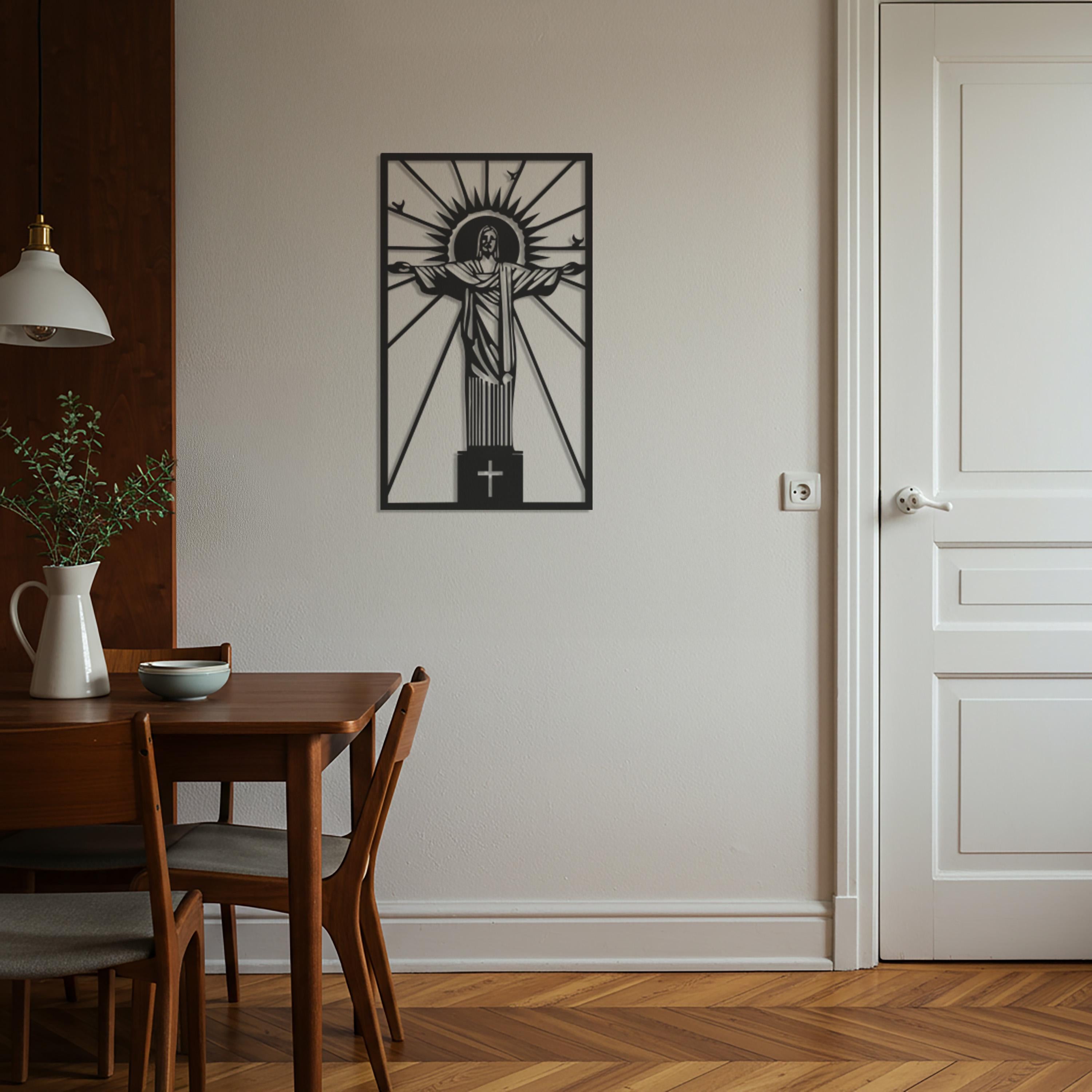 Christ the Redeemer Metal Wall Art – Religious Silhouette Sculpture