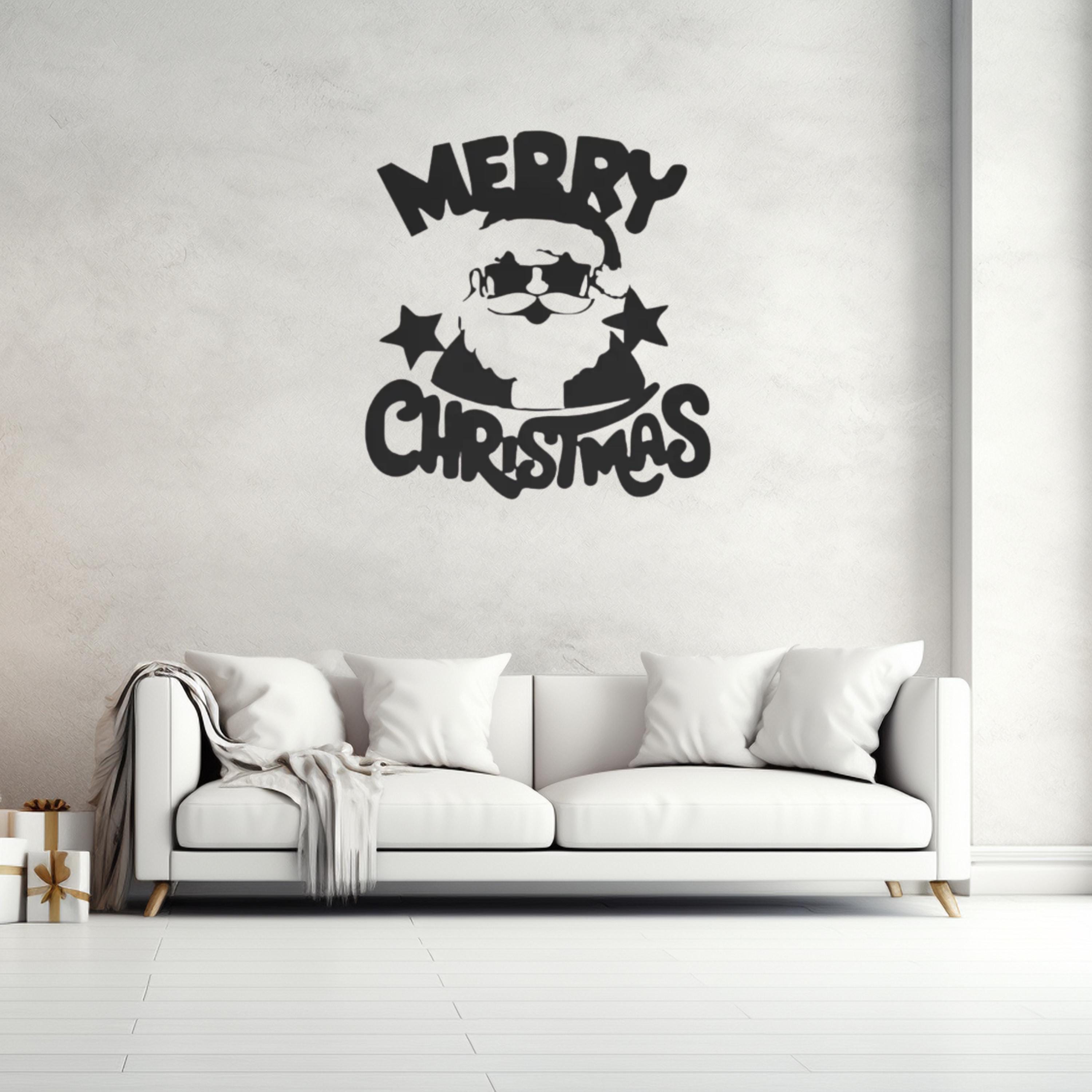 Merry Christmas Santa Metal Wall Art | Modern Santa Claus Holiday Decor