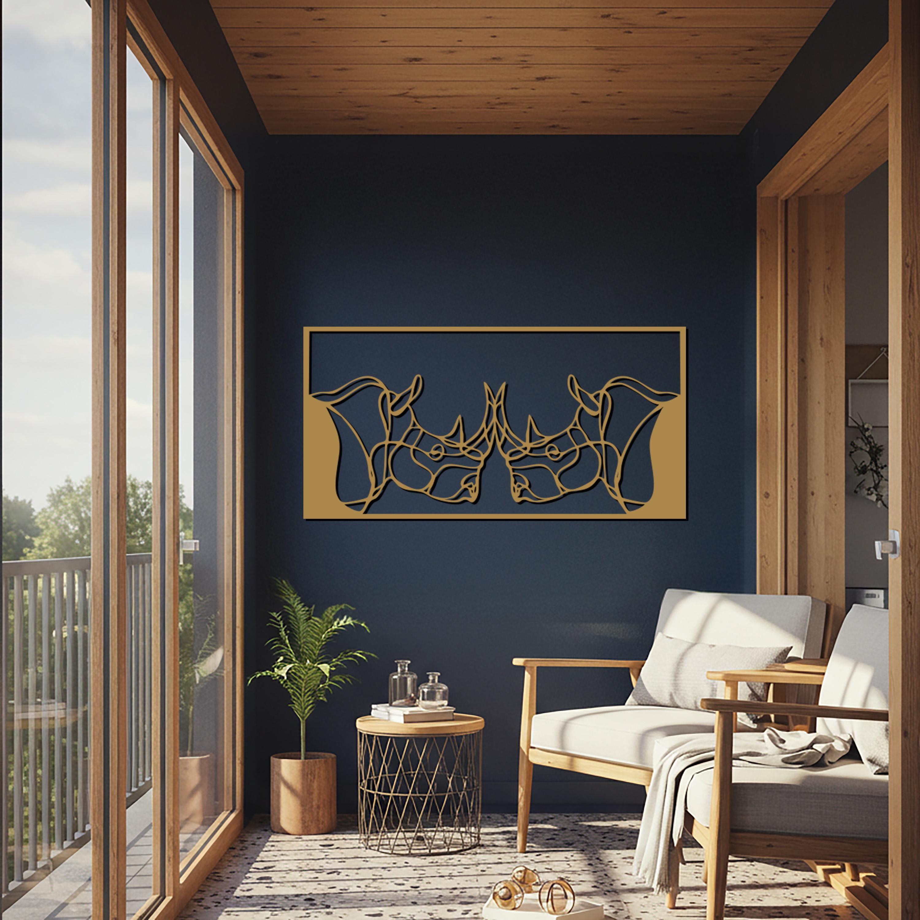 Rhinos Fighting Metal Wall Art – Geometric Animal Decor