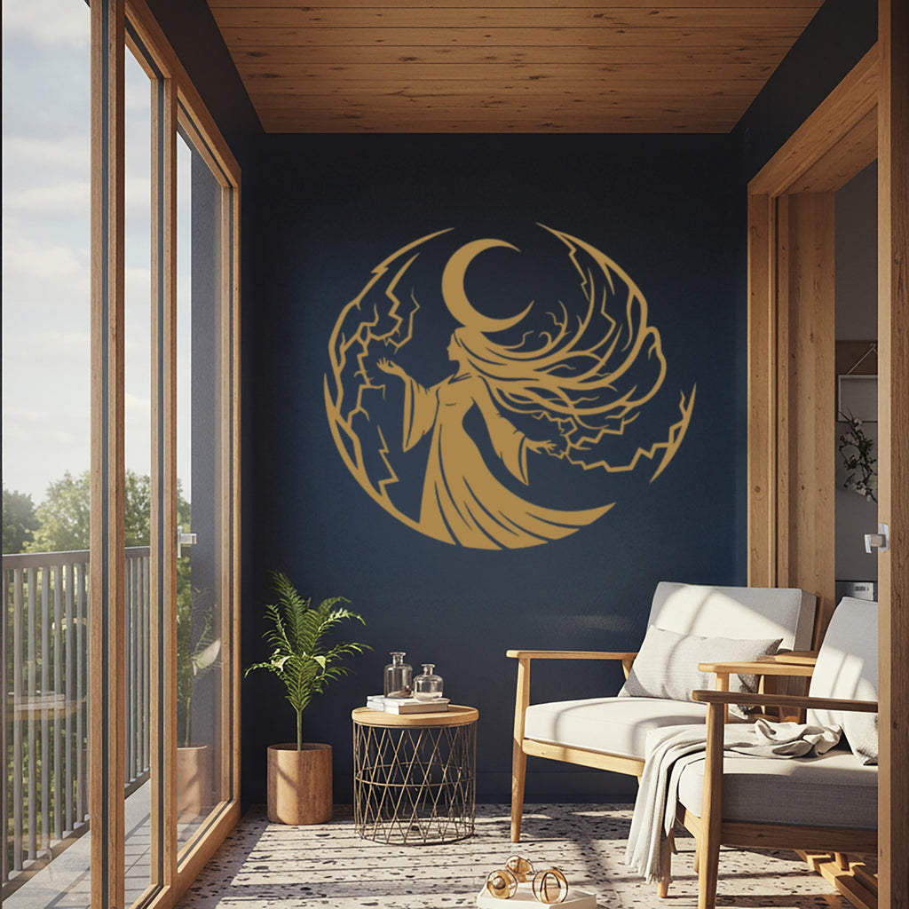 Moon Goddess Metal Wall Art, Celestial Woman Silhouette Decor