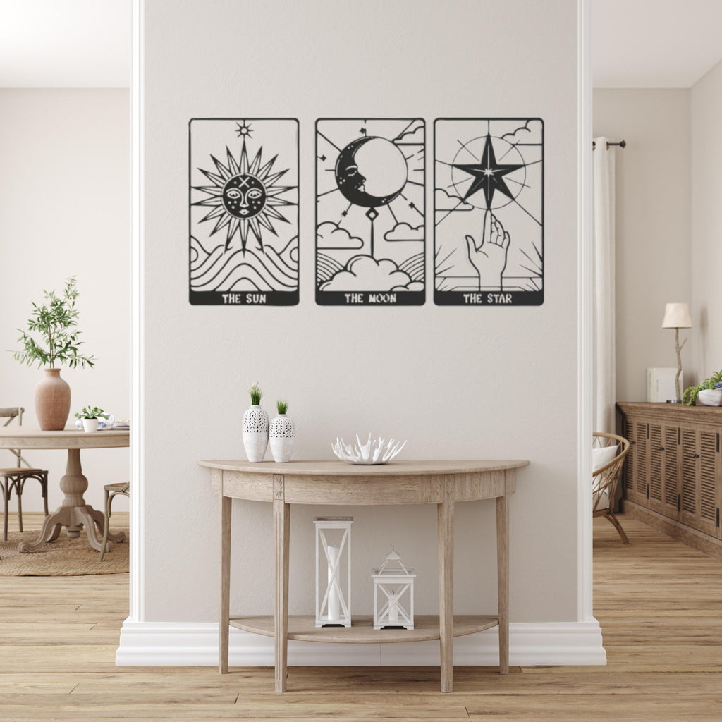 Tarot Metal Wall Art Set  Sun Moon Star Decor, Spiritual Astrology Metal Artwork