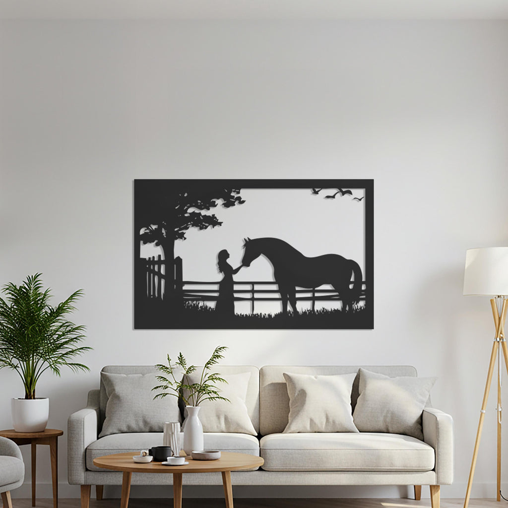 Equestrian Metal Wall Art, Horse and Girl Silhouette, Farmhouse Decor