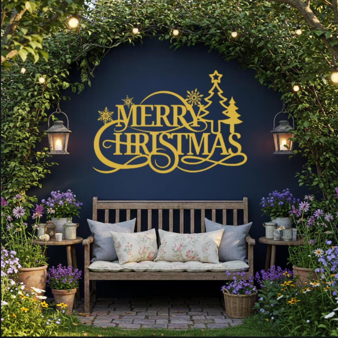 Merry Christmas Metal Wall Art, Snowflake Festive Sign