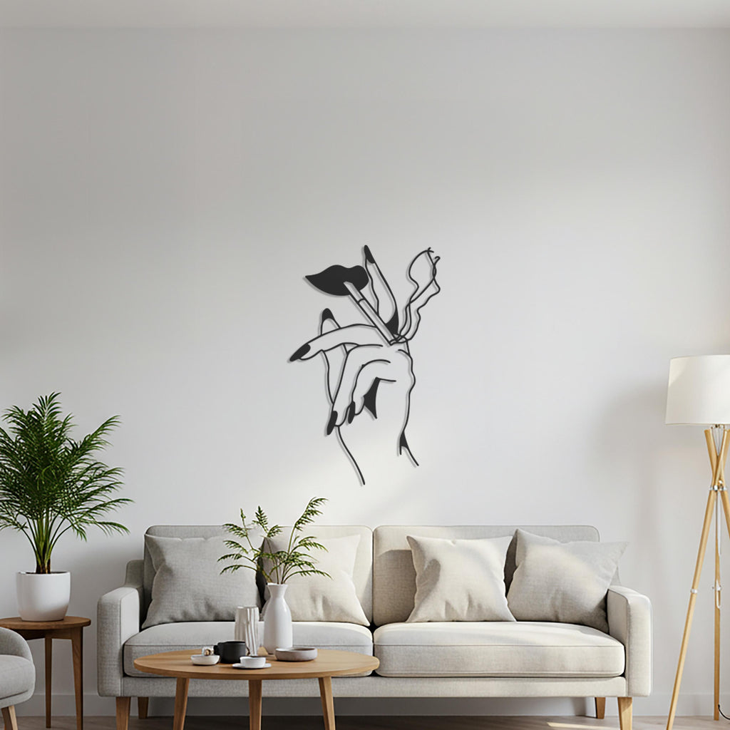 Metal Hand Holding Flowers Wall Art – Minimalist Line Sculpture