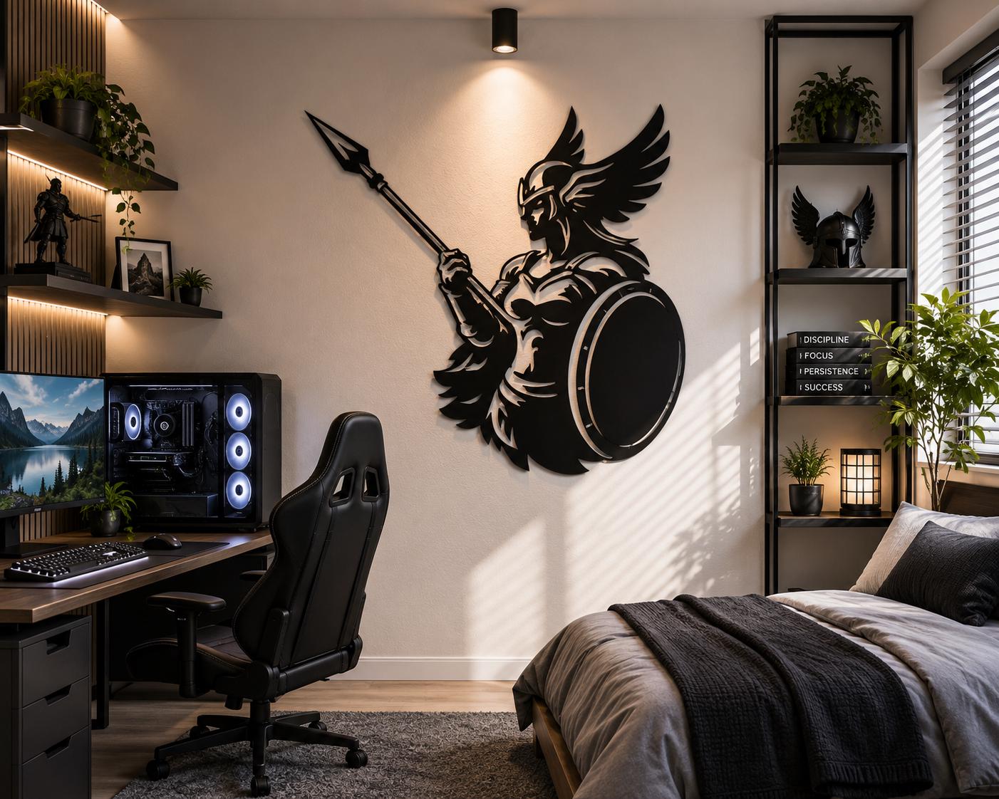 Valkyrie Metal Wall Art, Norse Decor, Gaming Room Art