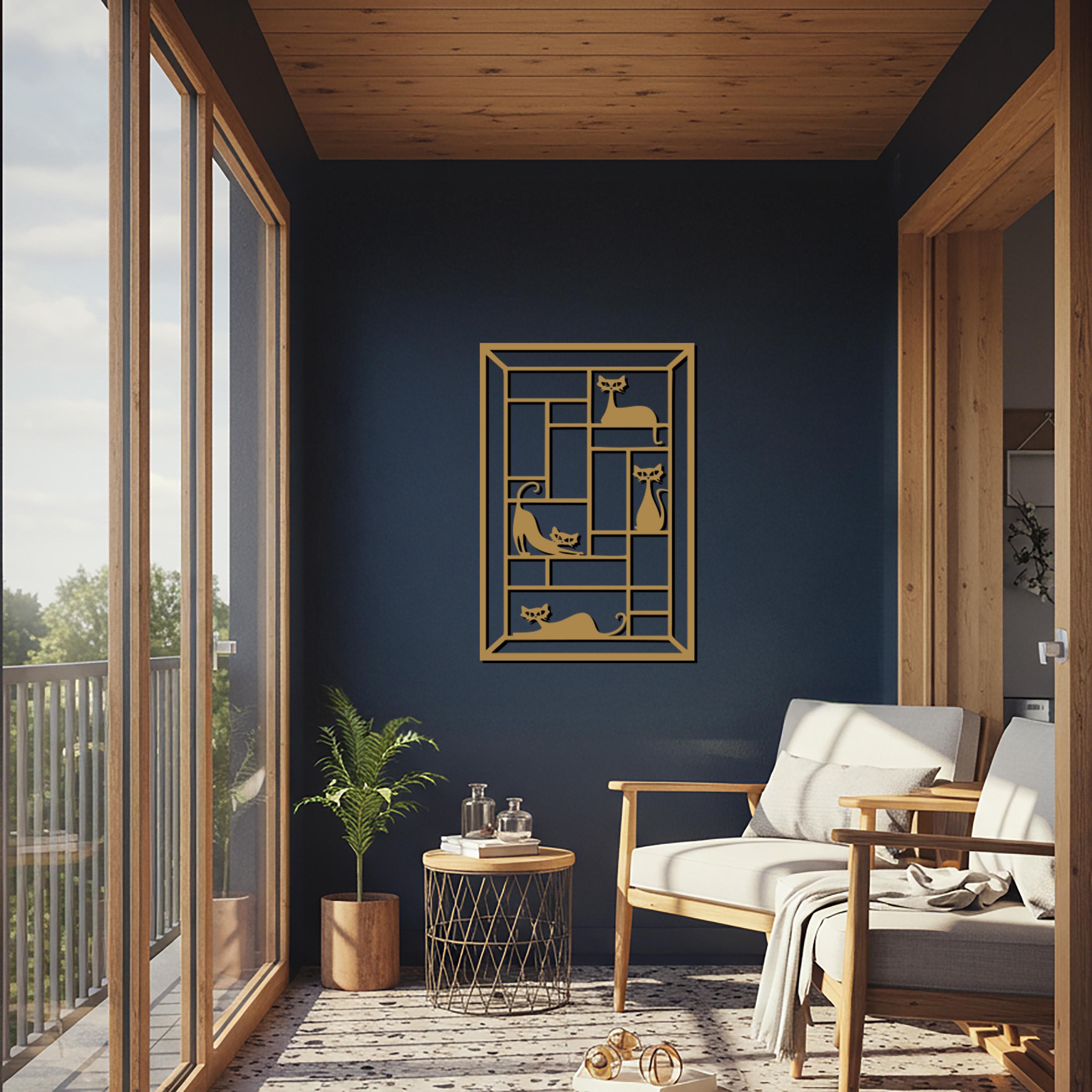 Geometric Cat Metal Wall Art – Modern Minimalist Design