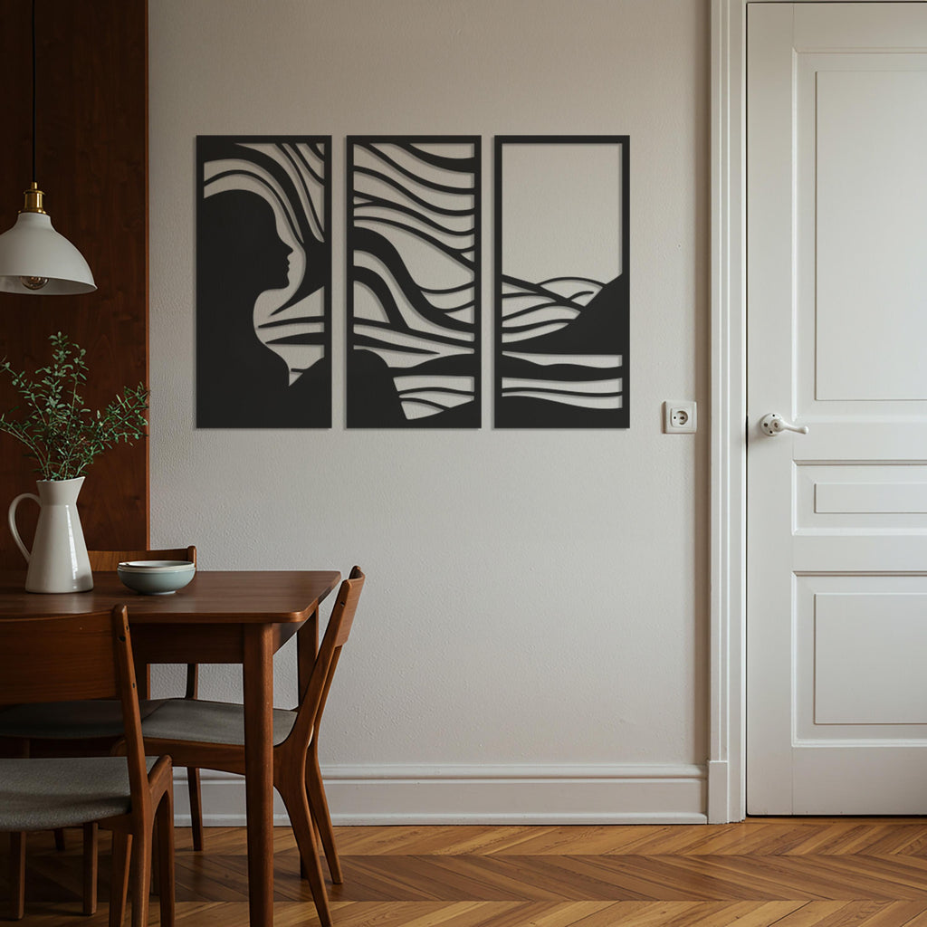 Abstract Woman Silhouette Metal Wall Art, Modern Triptych
