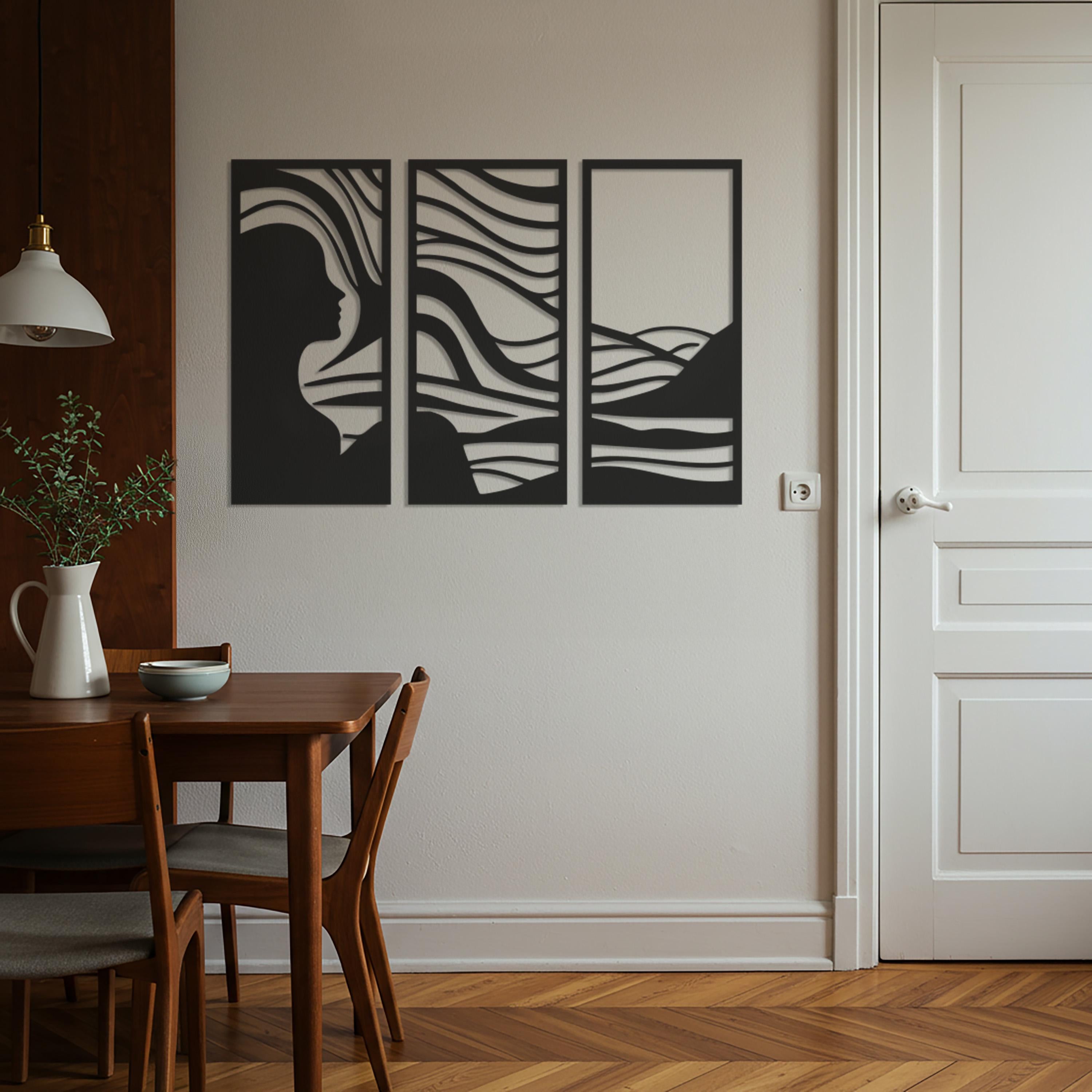 Abstract Woman Silhouette Metal Wall Art, Modern Triptych