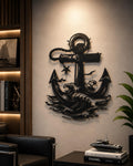 Metal Anchor Wall Art, Nautical Waves Decor, Maritime Artwork