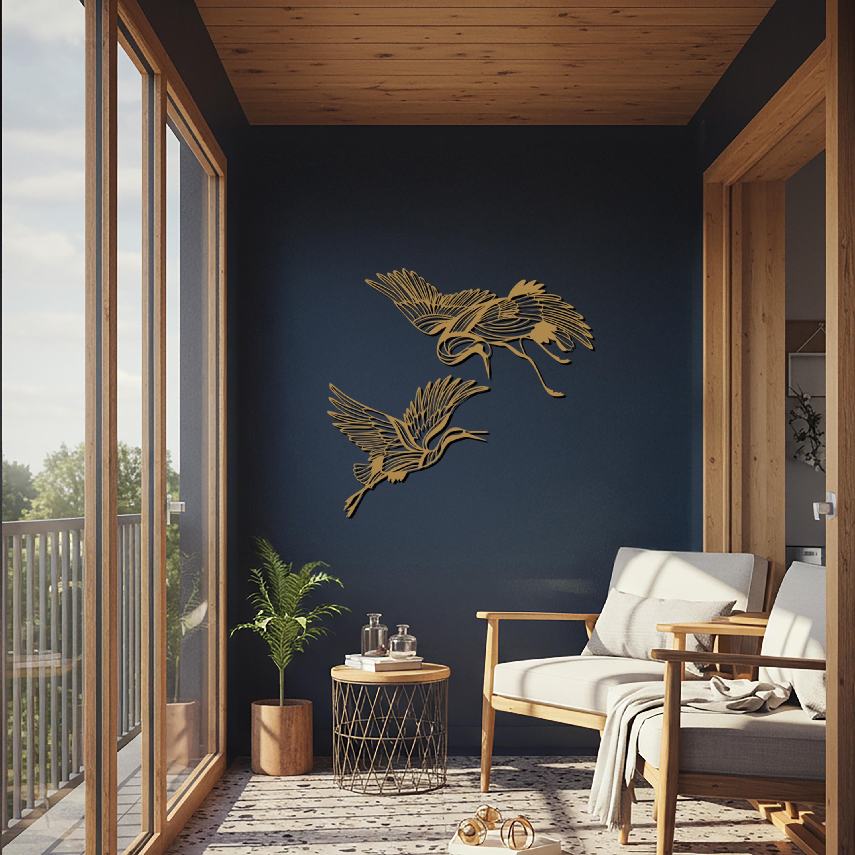 Metal Flying Cranes Wall Art, Modern Bird Sculpture